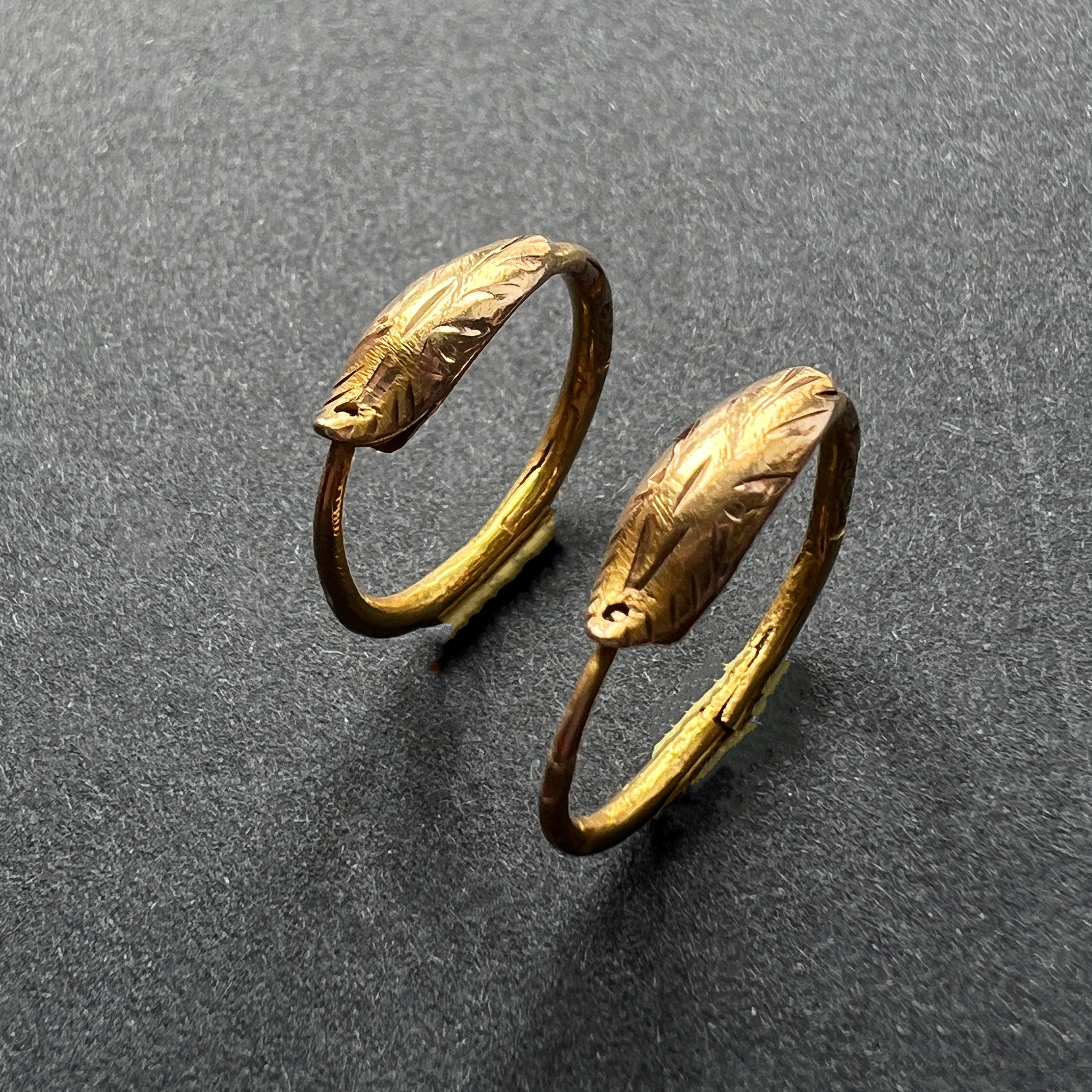 Rare Antique 18K gold ouroboros snake earrings - Curiously timeless