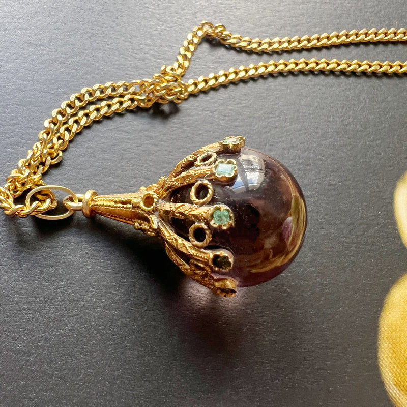 Victorian era 18K gold amethyst emeralds orb pendant