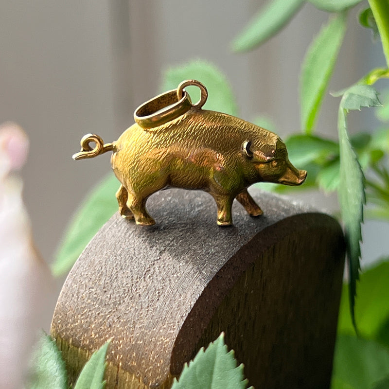 Antique 18K gold pig charm pendant