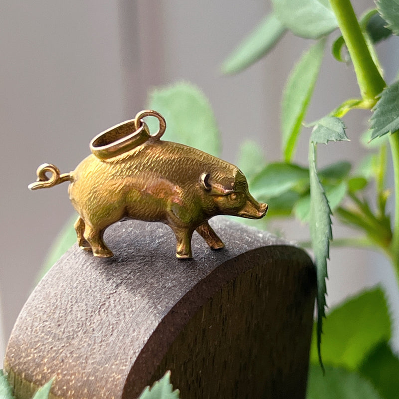 Antique 18K gold pig charm pendant