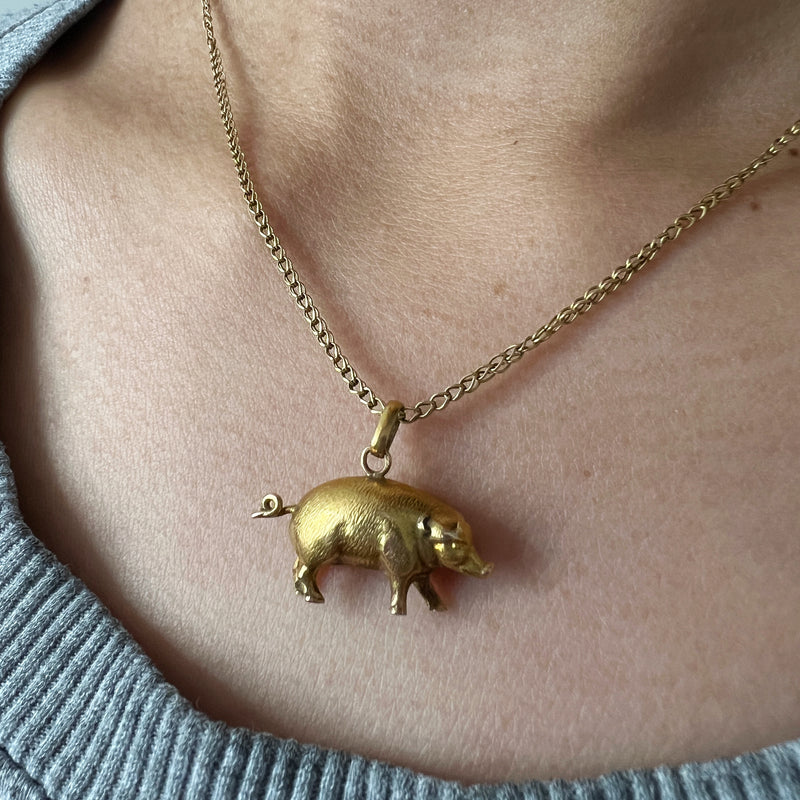 Antique 18K gold pig charm pendant