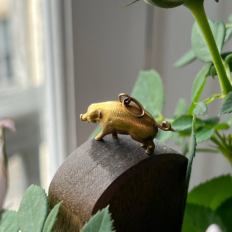 Antique 18K gold pig charm pendant