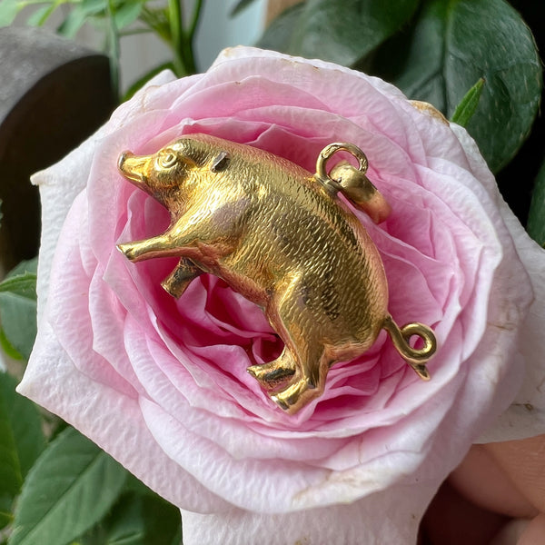 Antique 18K gold pig charm pendant