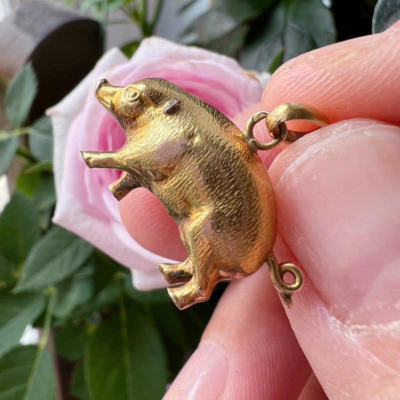 Antique 18K gold pig charm pendant