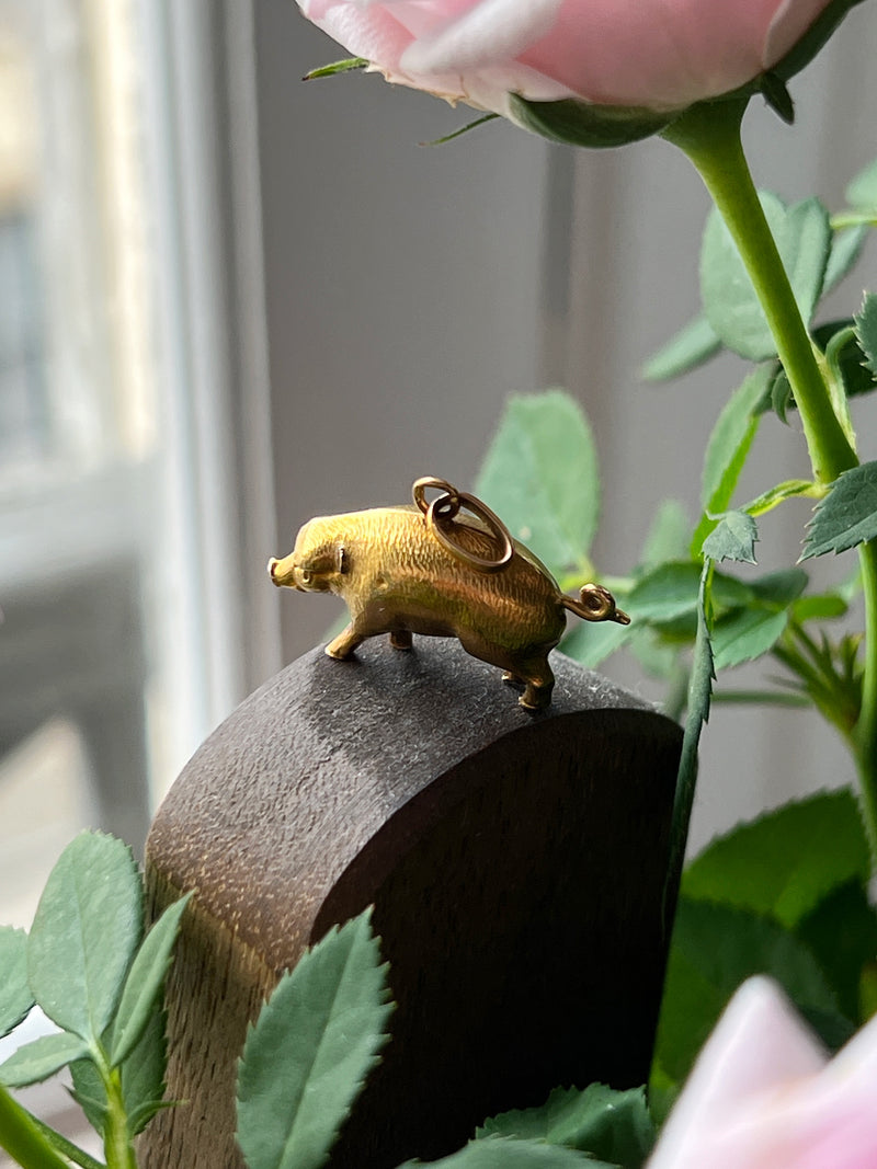 Antique 18K gold pig charm pendant