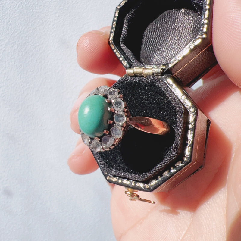 Victorian 18K gold turquoise diamond ring