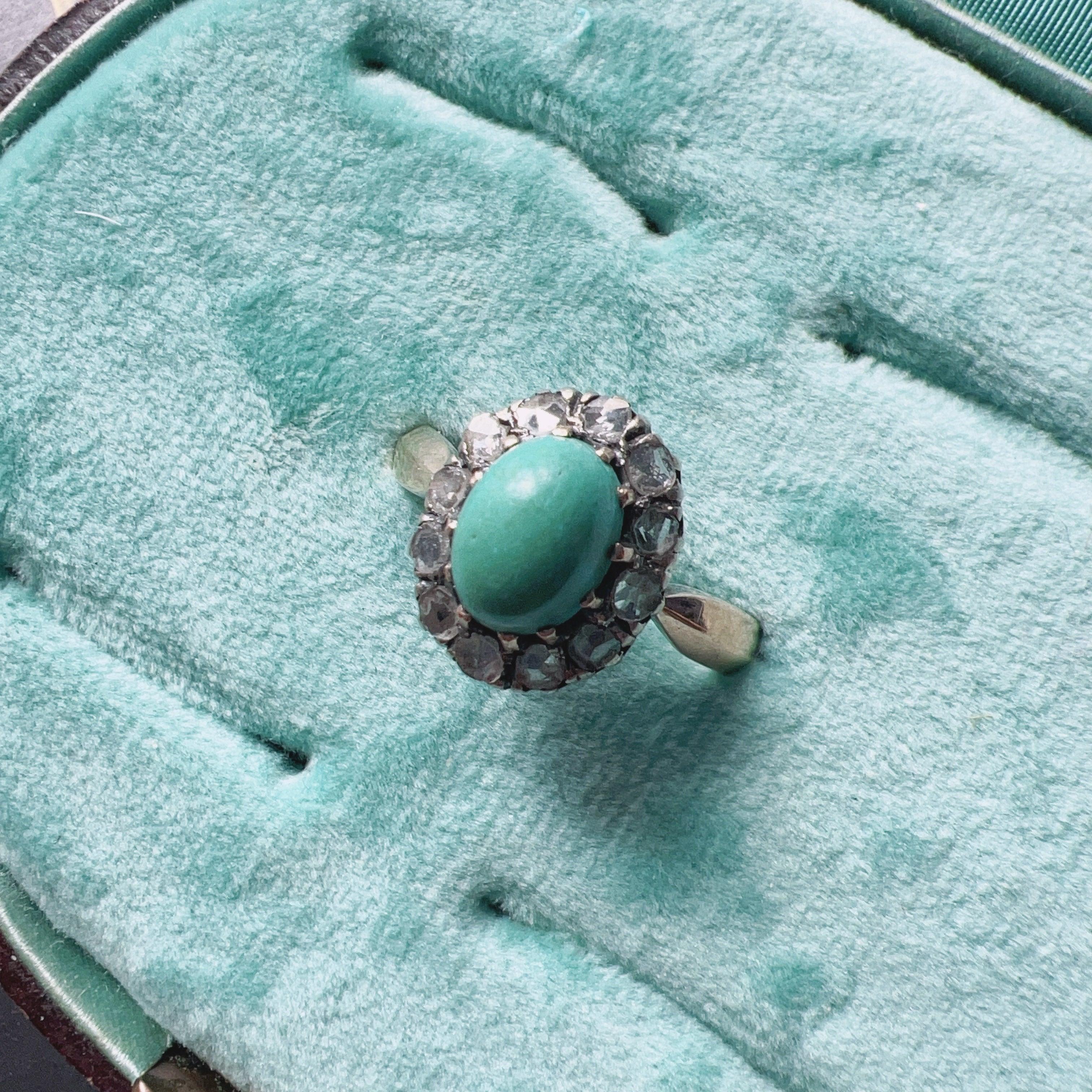 Victorian 18K gold turquoise diamond ring - Curiously timeless