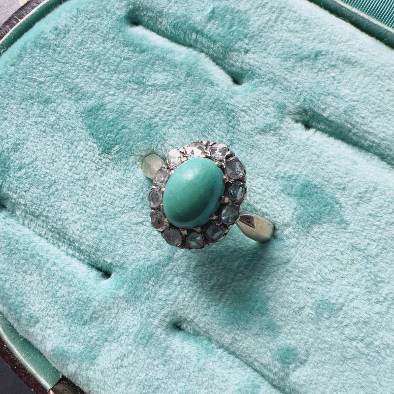 Victorian 18K gold turquoise diamond ring