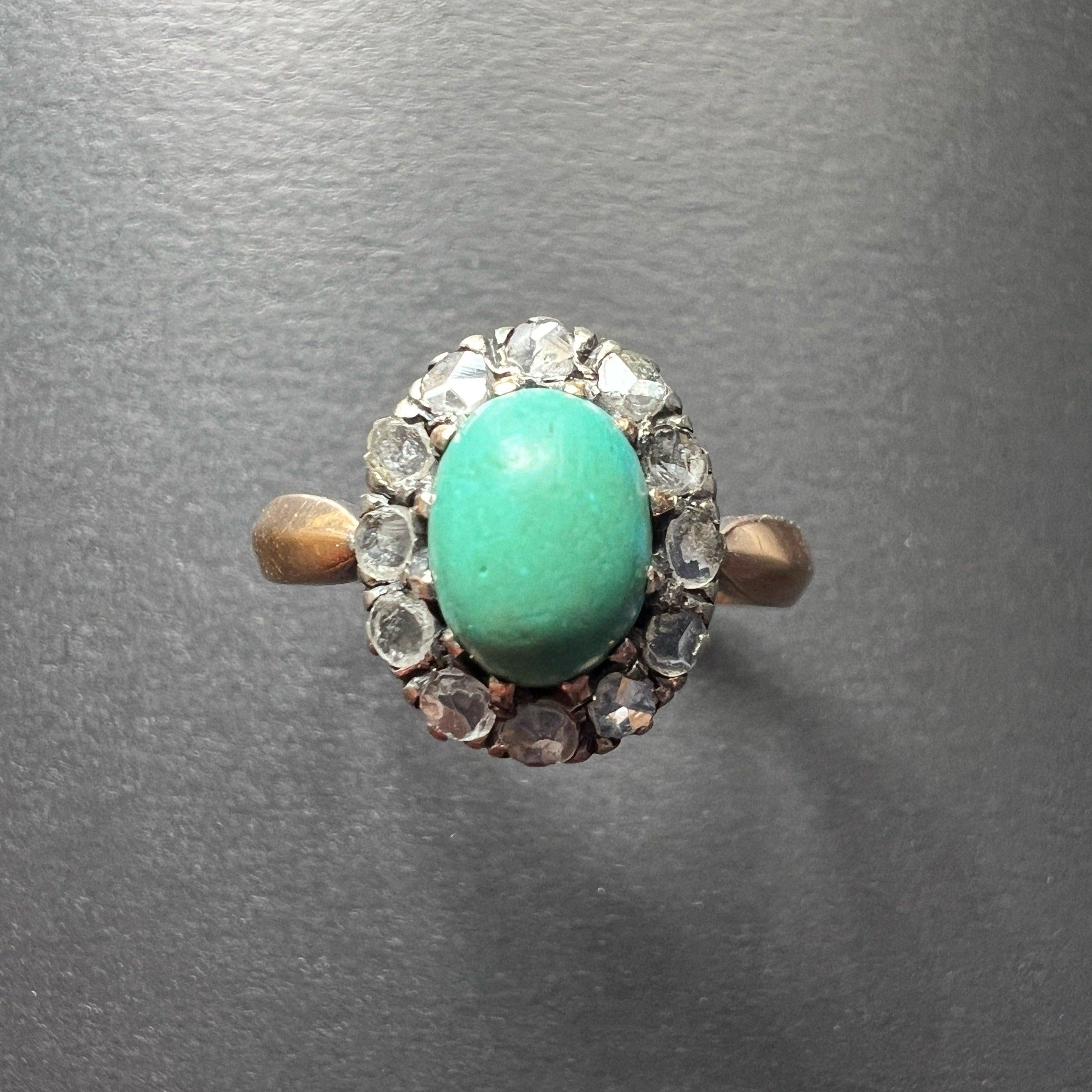 Victorian 18K gold turquoise diamond ring - Curiously timeless