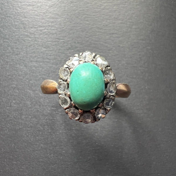 Victorian 18K gold turquoise diamond ring