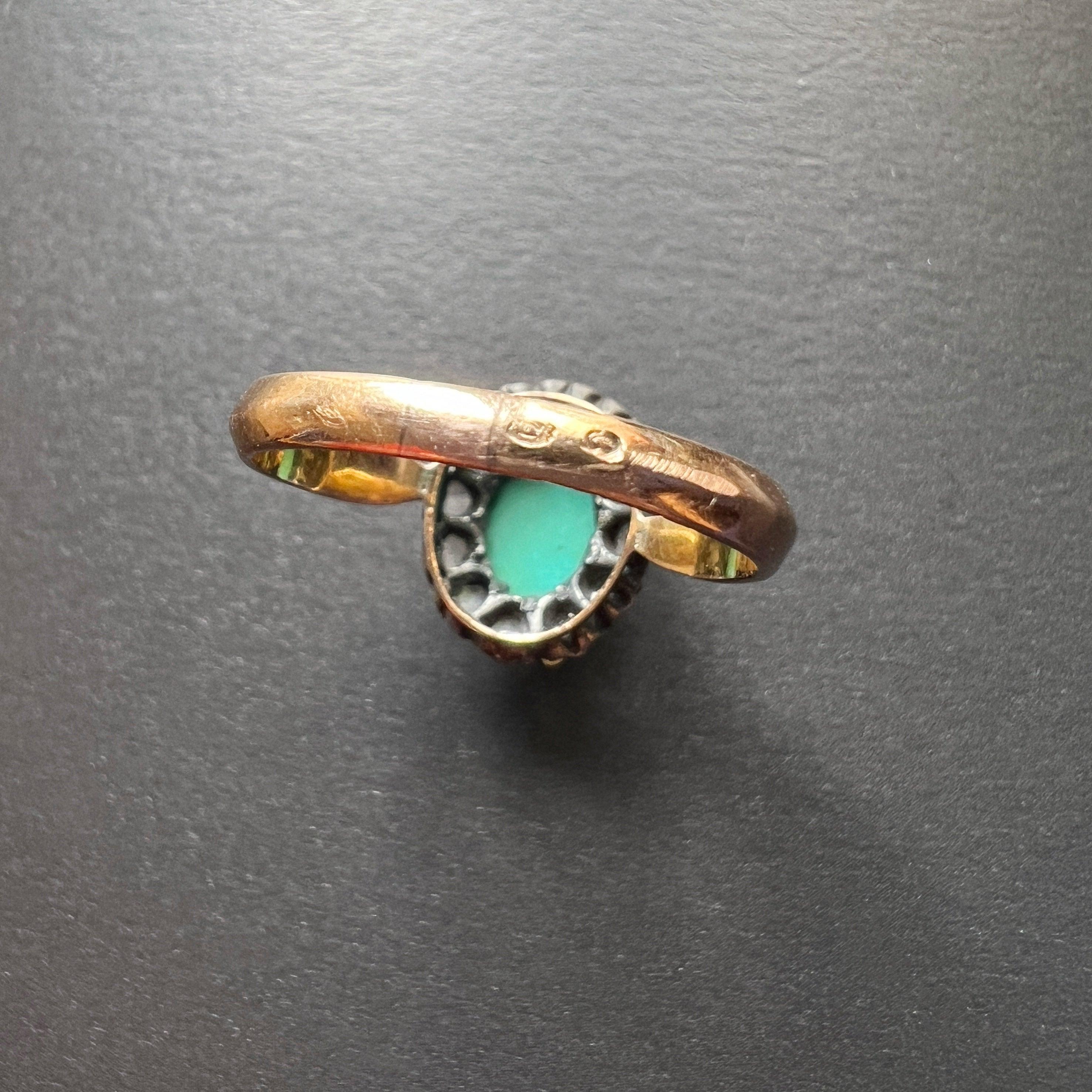 Victorian 18K gold turquoise diamond ring - Curiously timeless