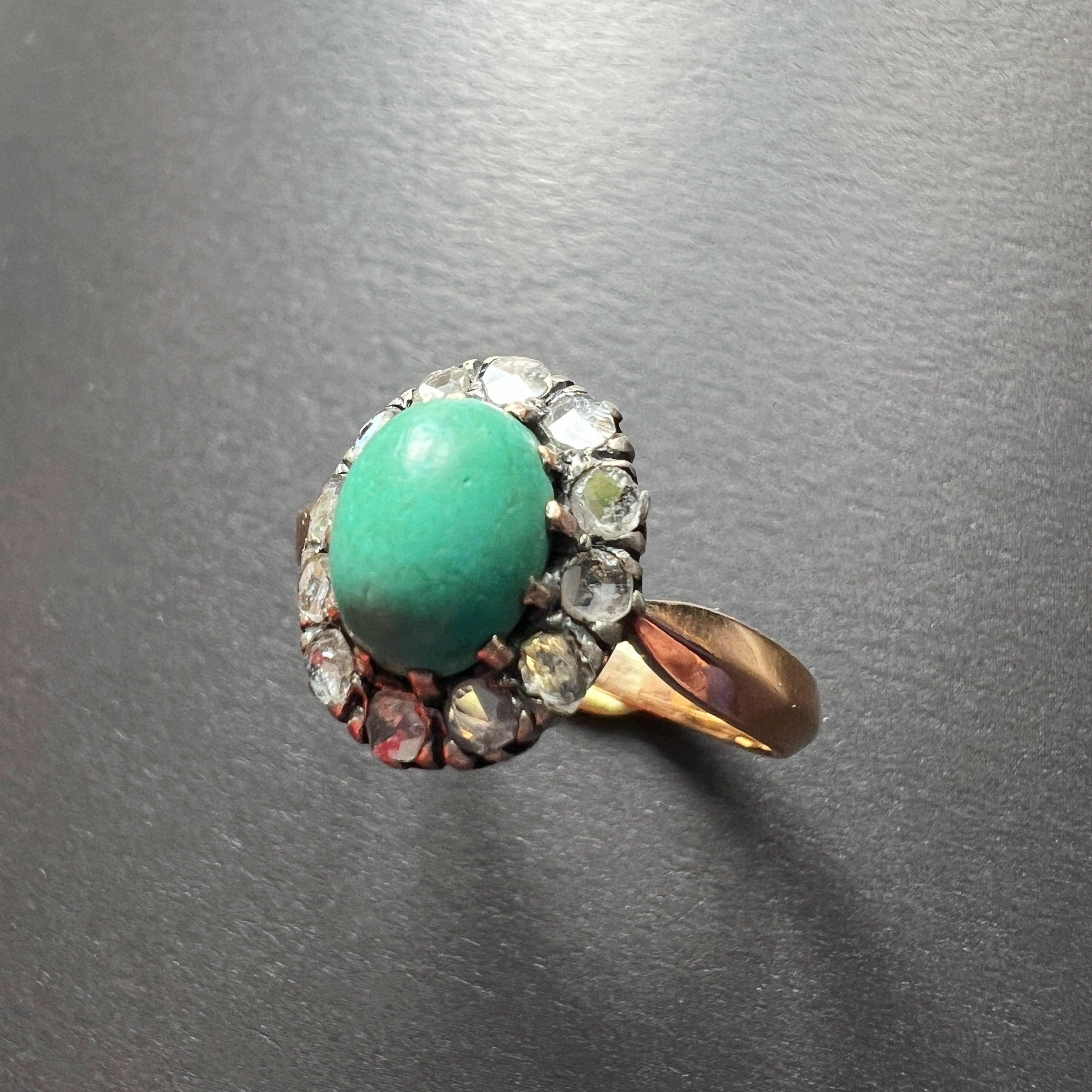 Victorian 18K gold turquoise diamond ring - Curiously timeless