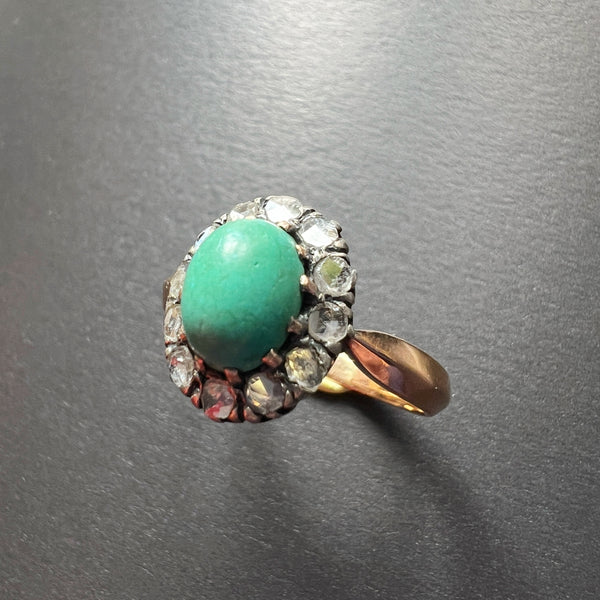 Victorian 18K gold turquoise diamond ring