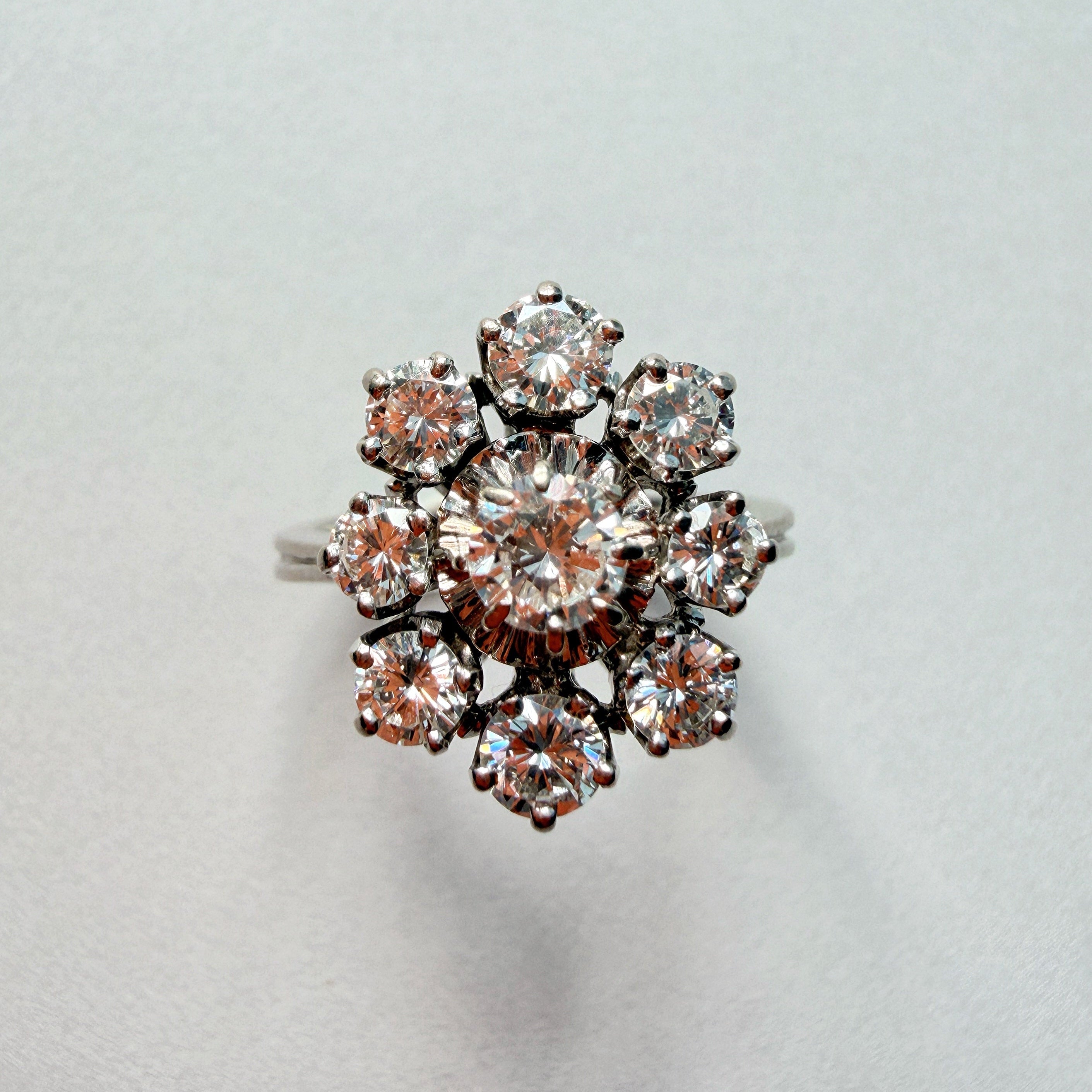 French Vintage 18K white gold 1.25ct diamond ring