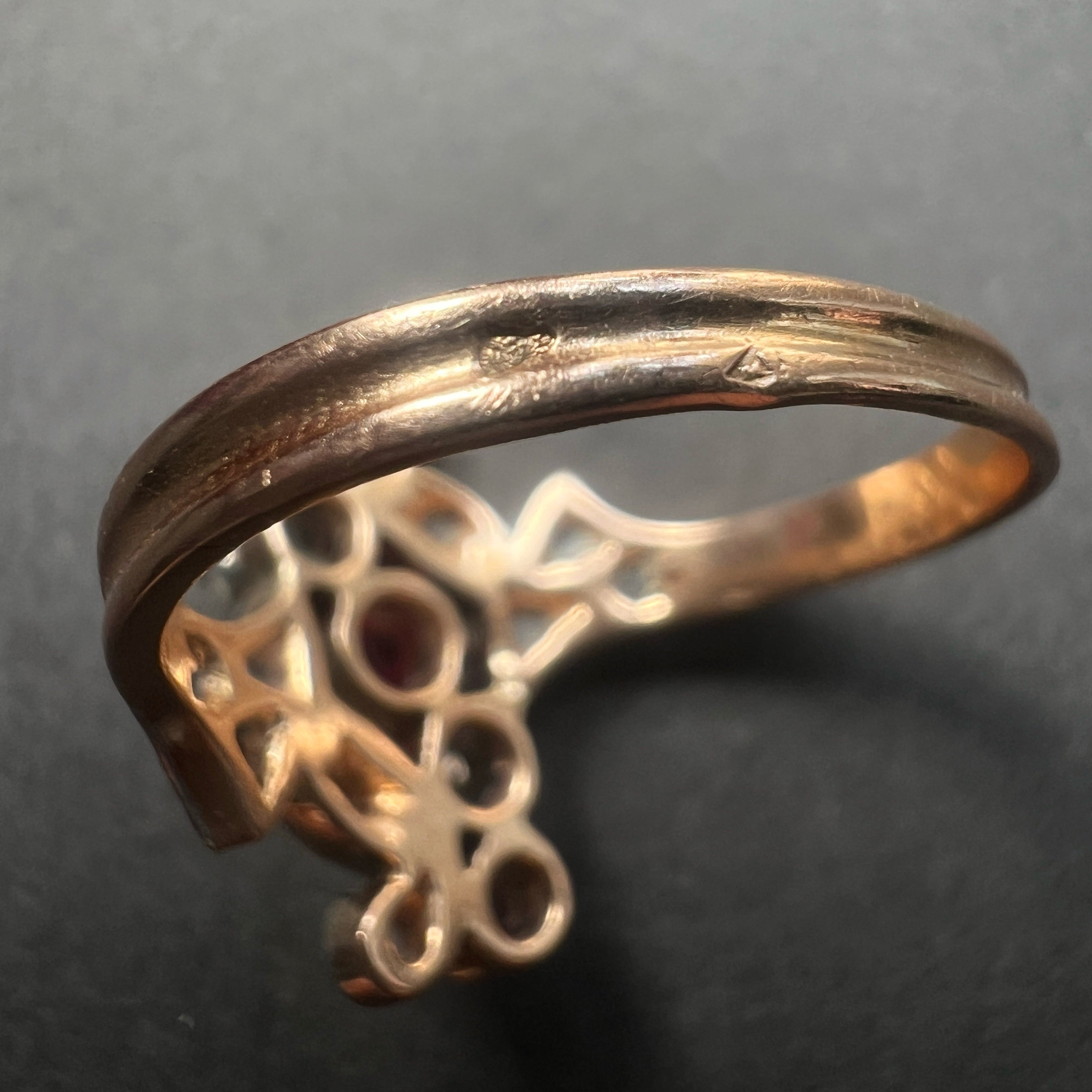 Victorian Era 18K Gold Ring with Pink Sapphires & Rose Cut Diamonds