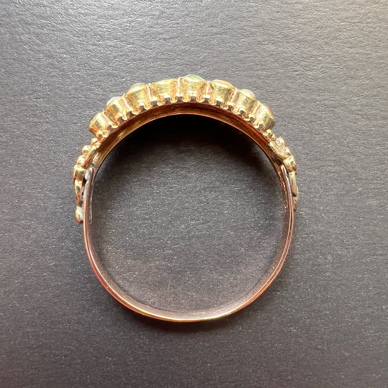 Antique 18K rose gold muti gemstone half hoop ring