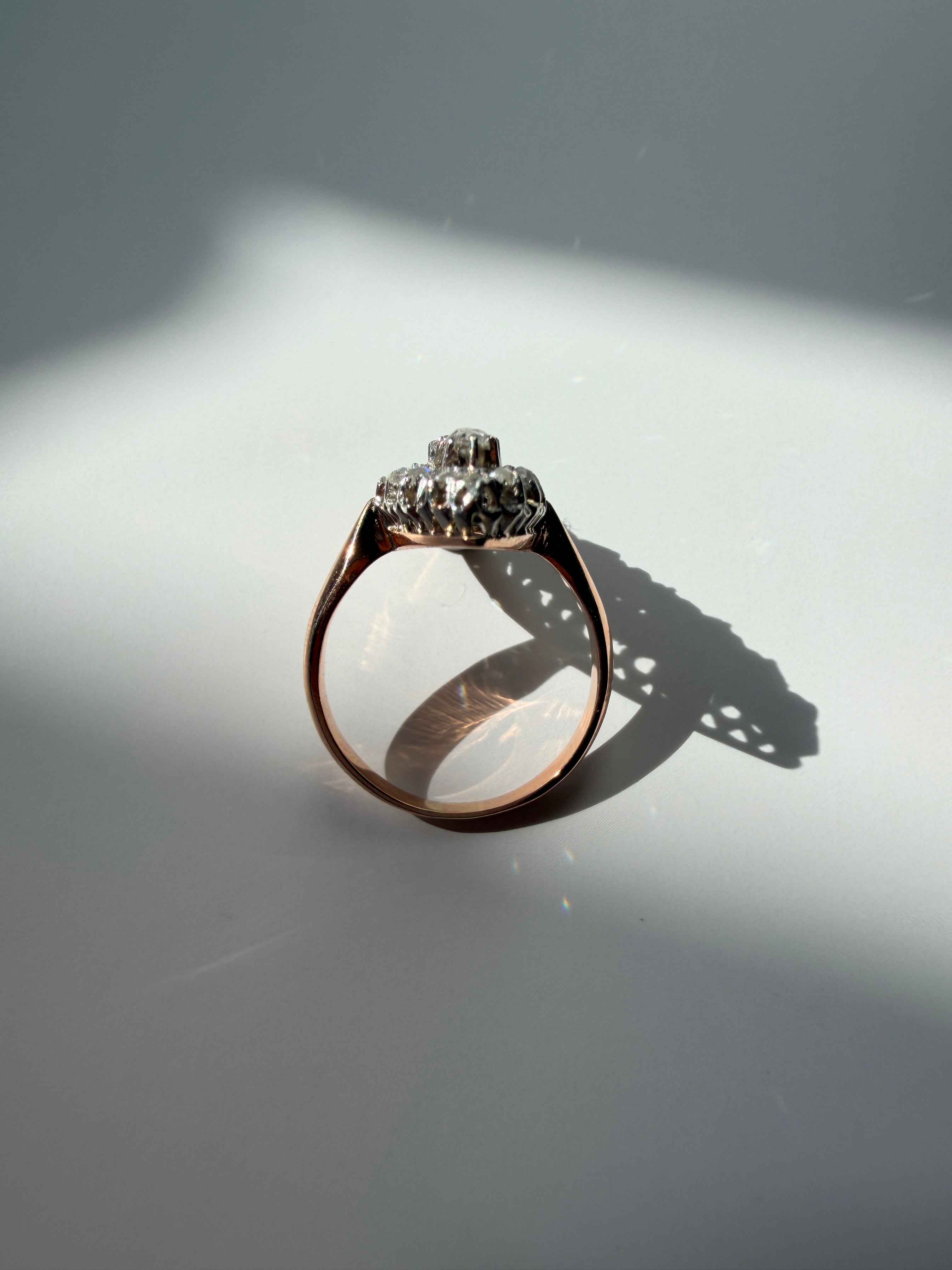 French vintage 18K white gold pearl diamond ring