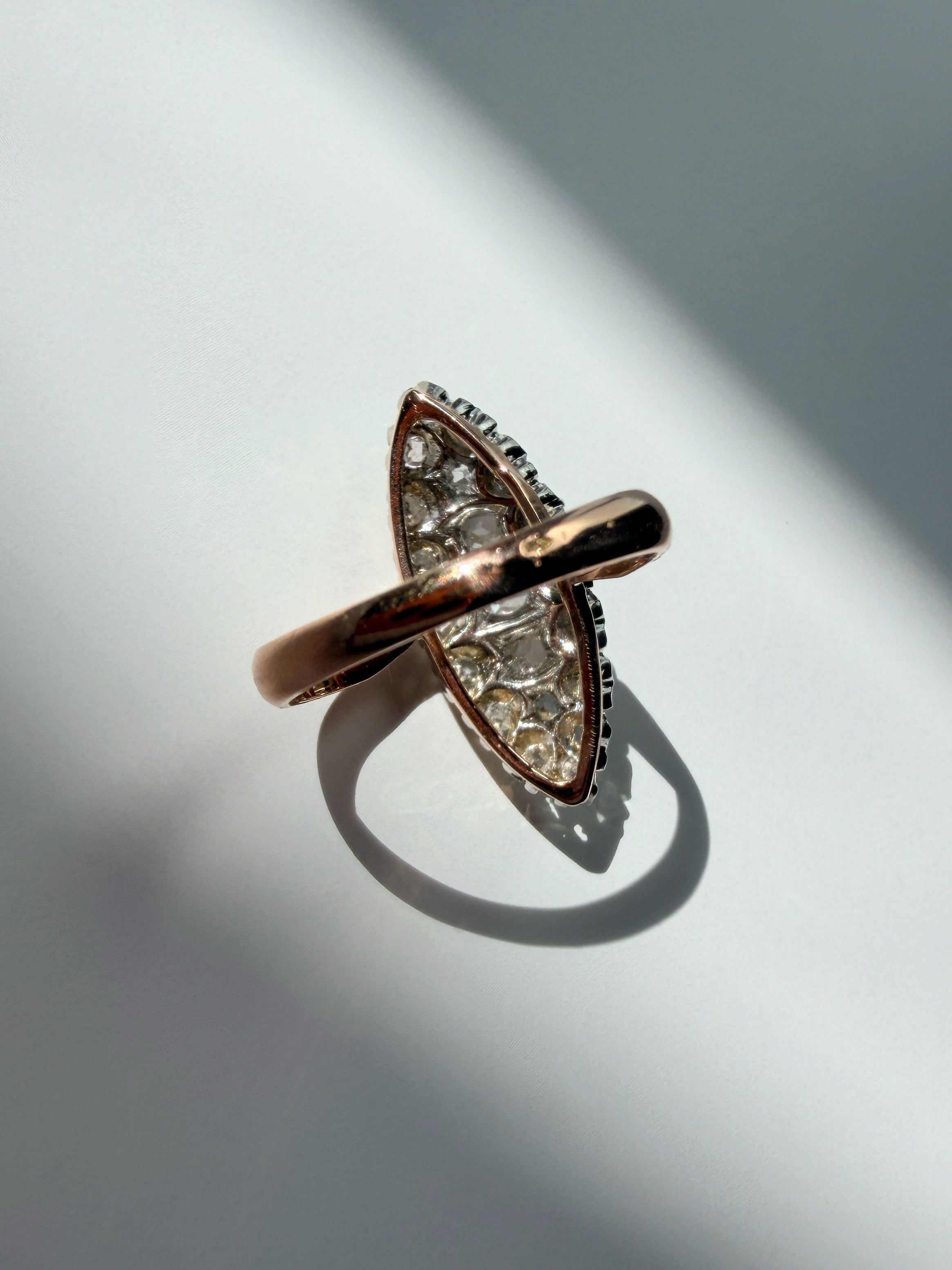 French antique 18K gold rose cut diamond marquise ring