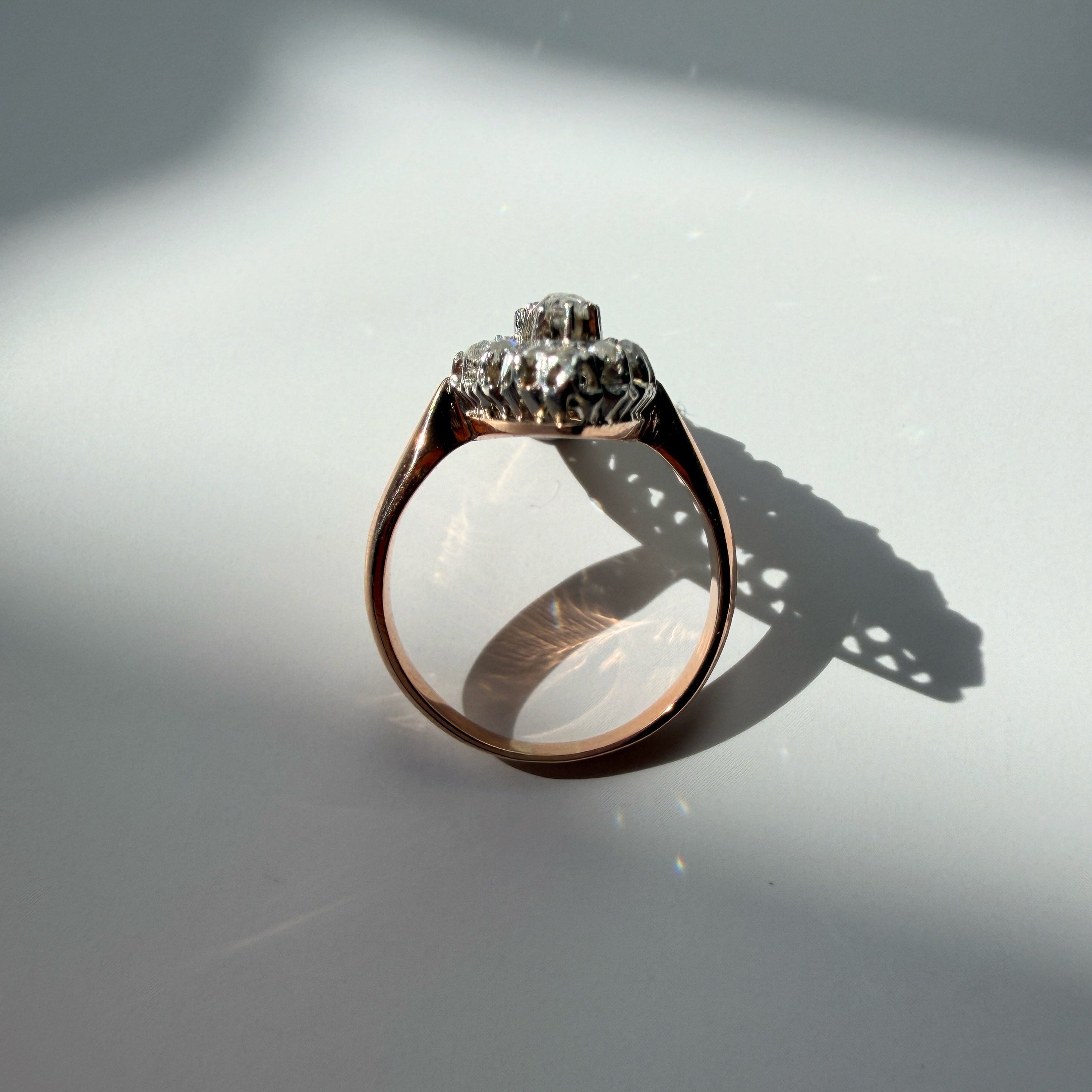 French antique 18K gold rose cut diamond marquise ring