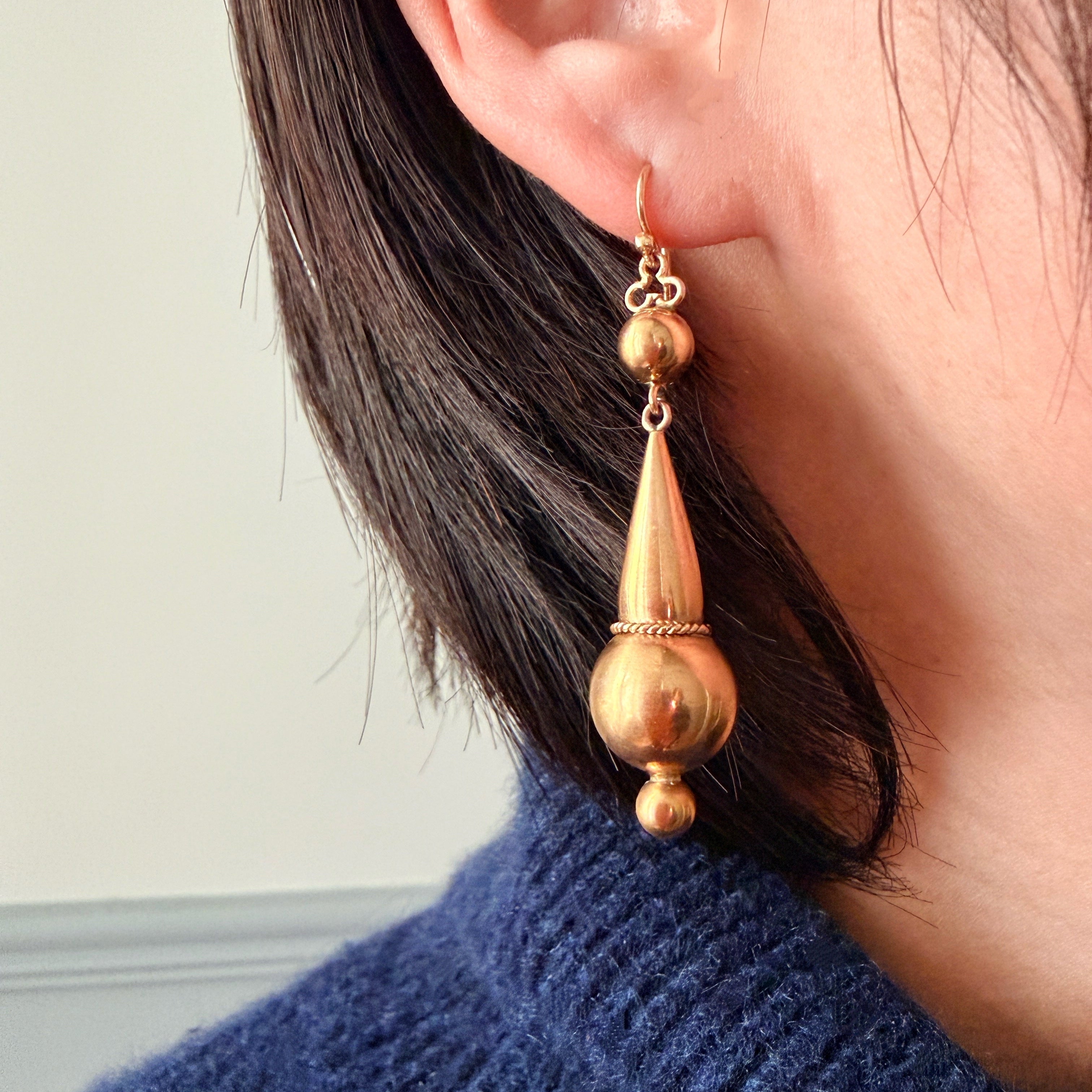 Victorian Etruscan Revival 9K gold Drop Earrings