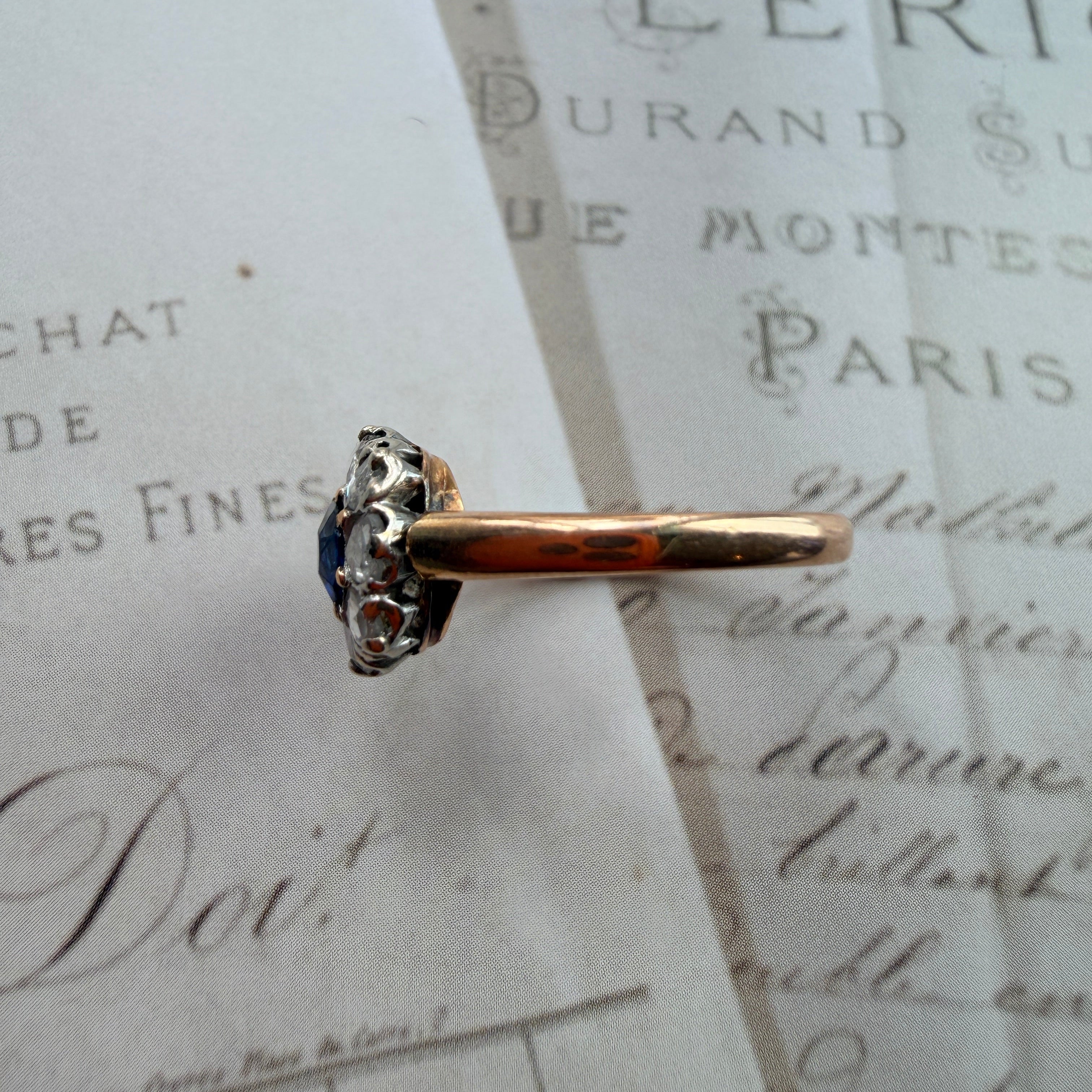 18K gold gold blue sapphire diamond ring