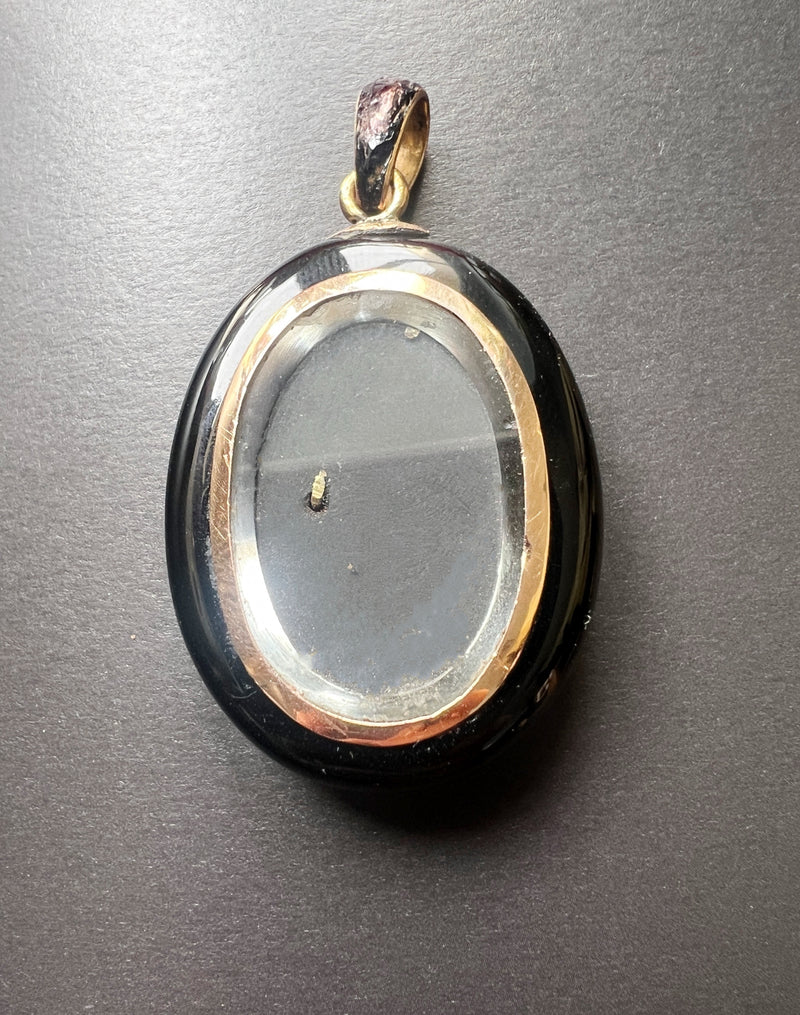 Reserved - Victorian era 18K gold onyx pearl “J” letter locket pendant