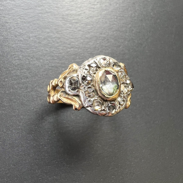 Georgian era 18K gold rose cut diamond cluster ring