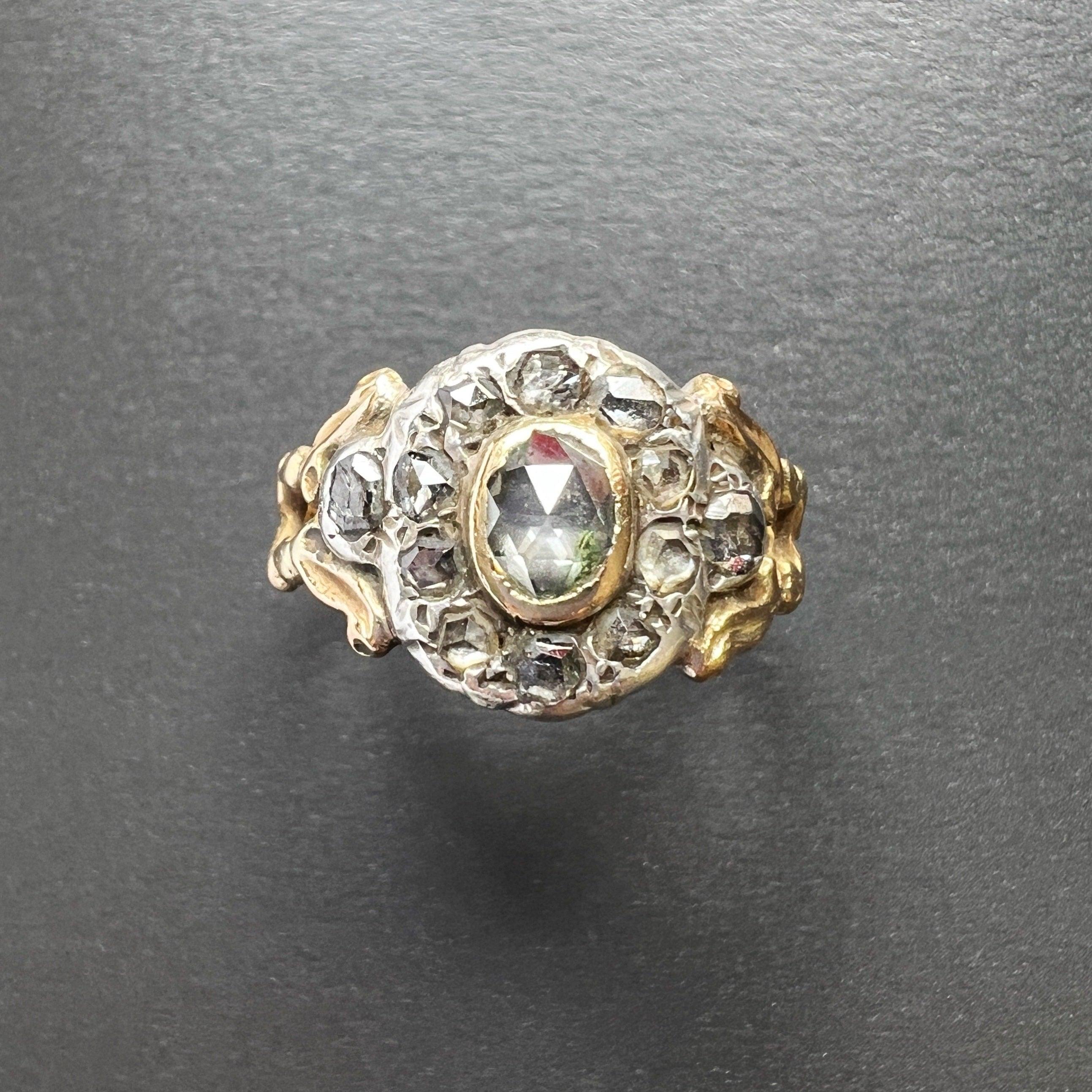 Georgian era 18K gold rose cut diamond cluster ring - Curiously timeless