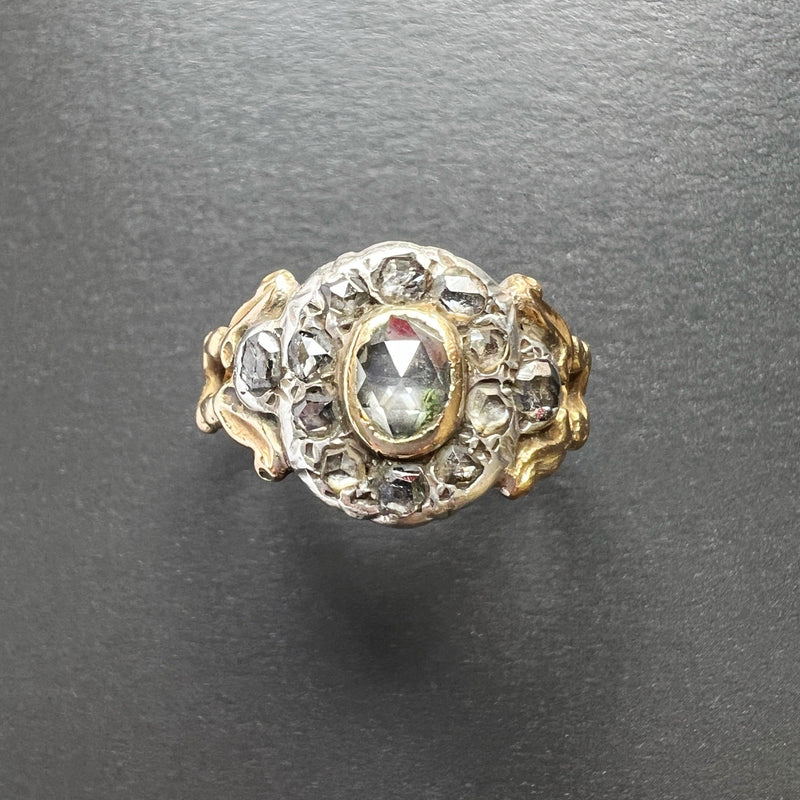 Georgian era 18K gold rose cut diamond cluster ring