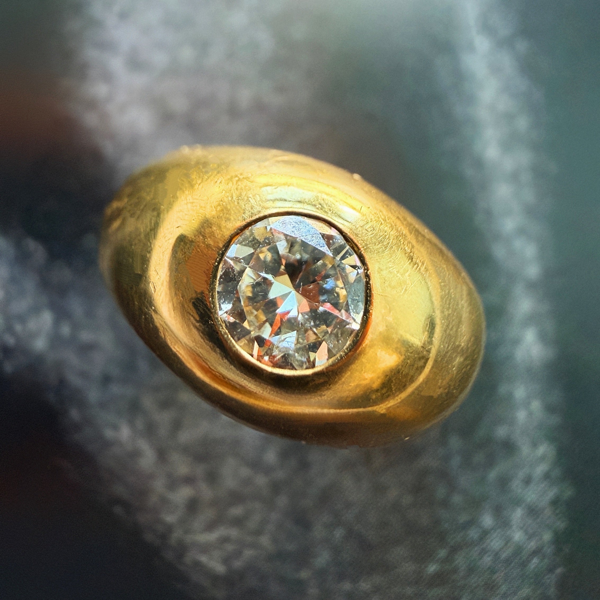 French vintage 18K yellow gold diamond gypsy ring