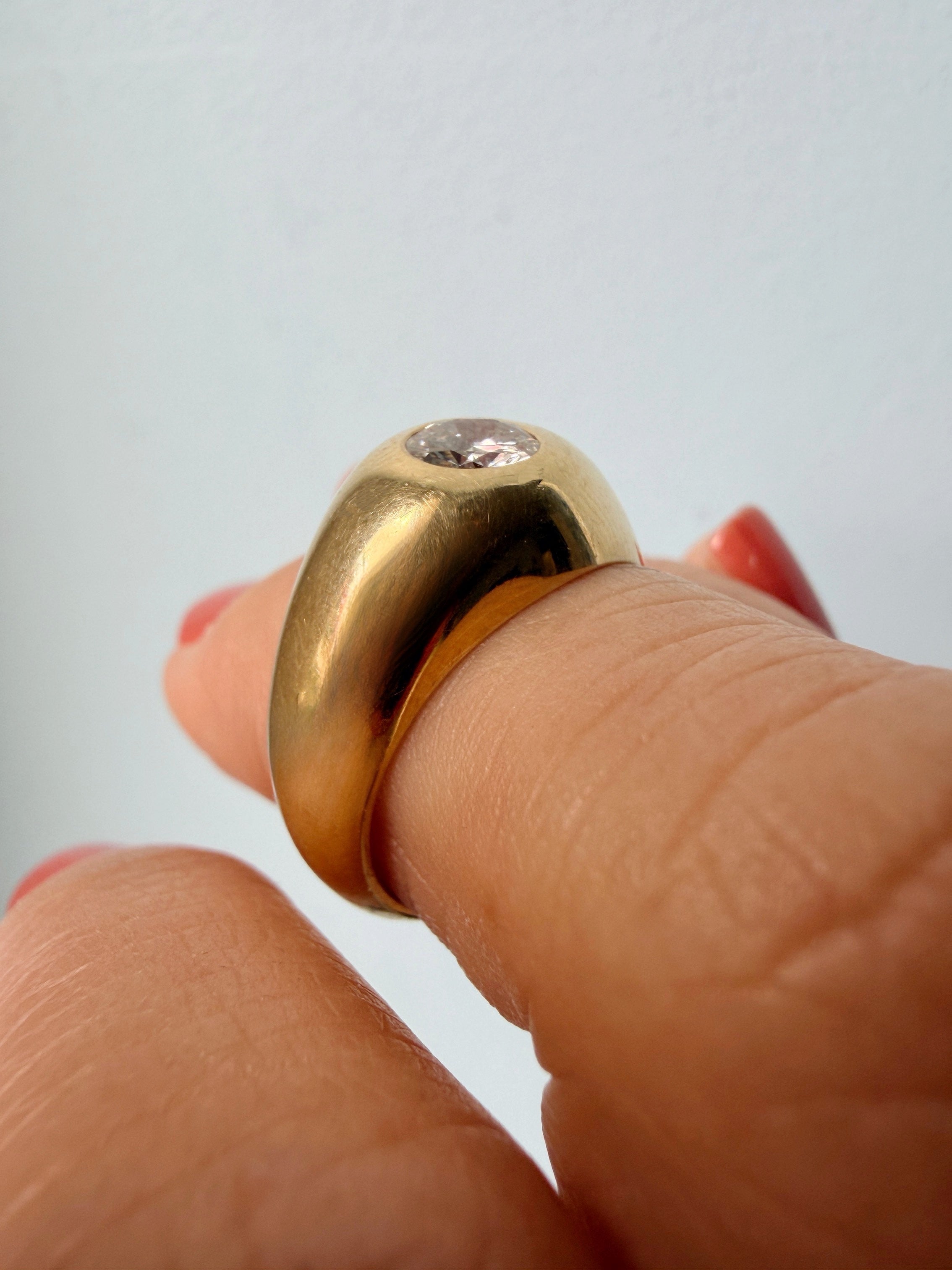 French vintage 18K yellow gold diamond gypsy ring