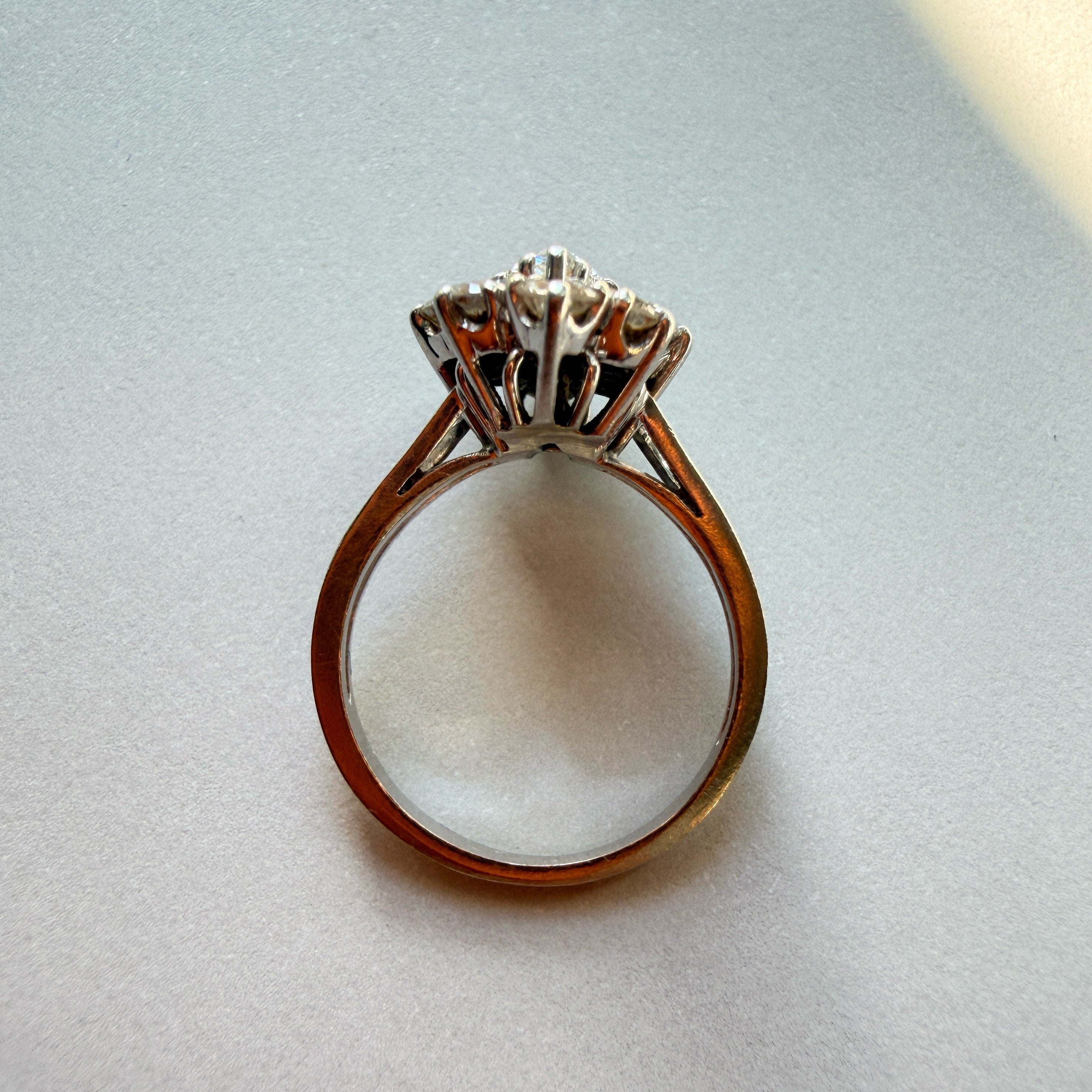 French vintage 18K gold platinum marquise diamond ring