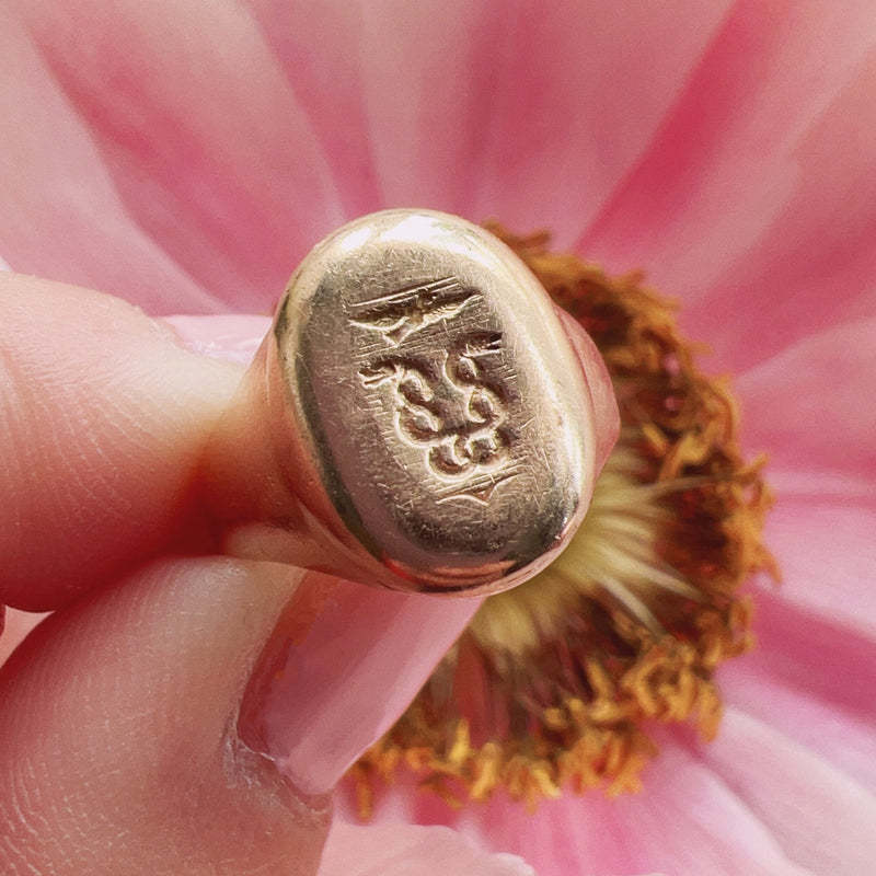 Antique 18K gold snakes and eagle signet ring