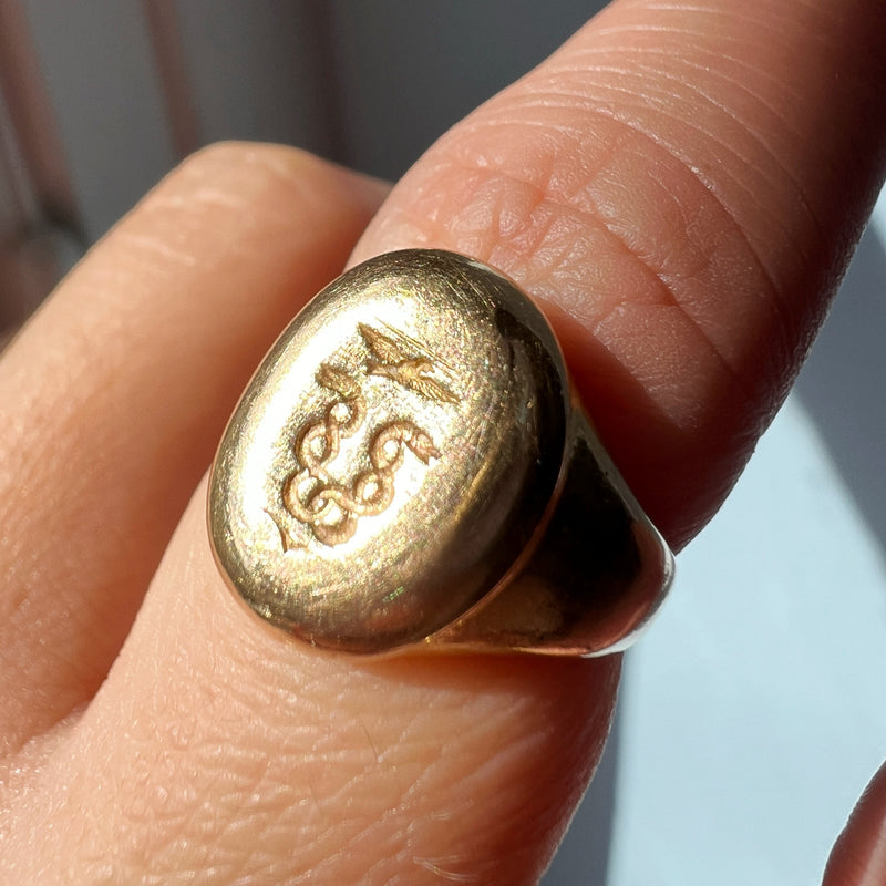 Antique 18K gold snakes and eagle signet ring