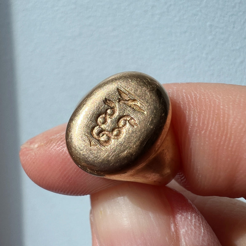 Antique 18K gold snakes and eagle signet ring