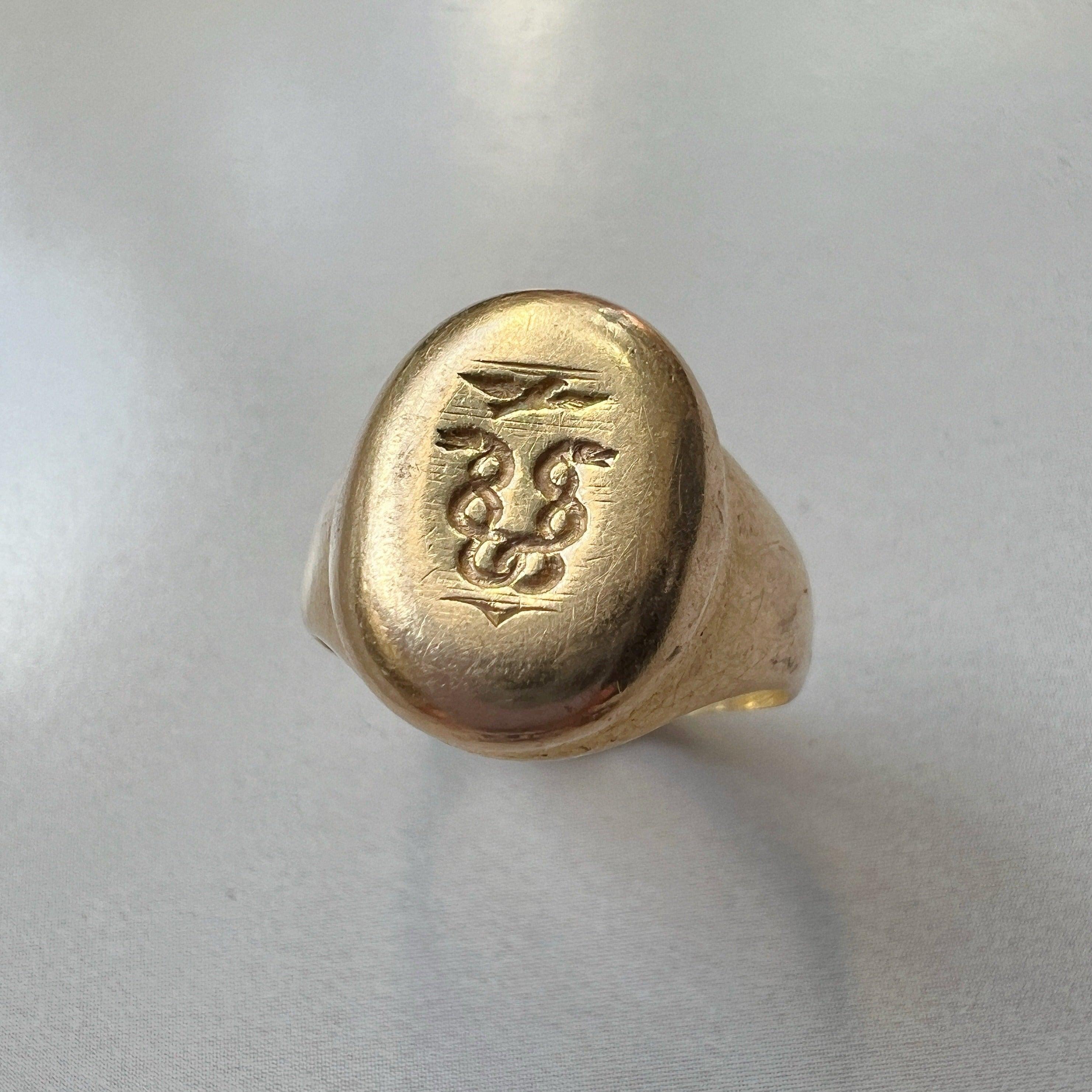 Antique 18K gold snakes and eagle signet ring - Curiously timeless