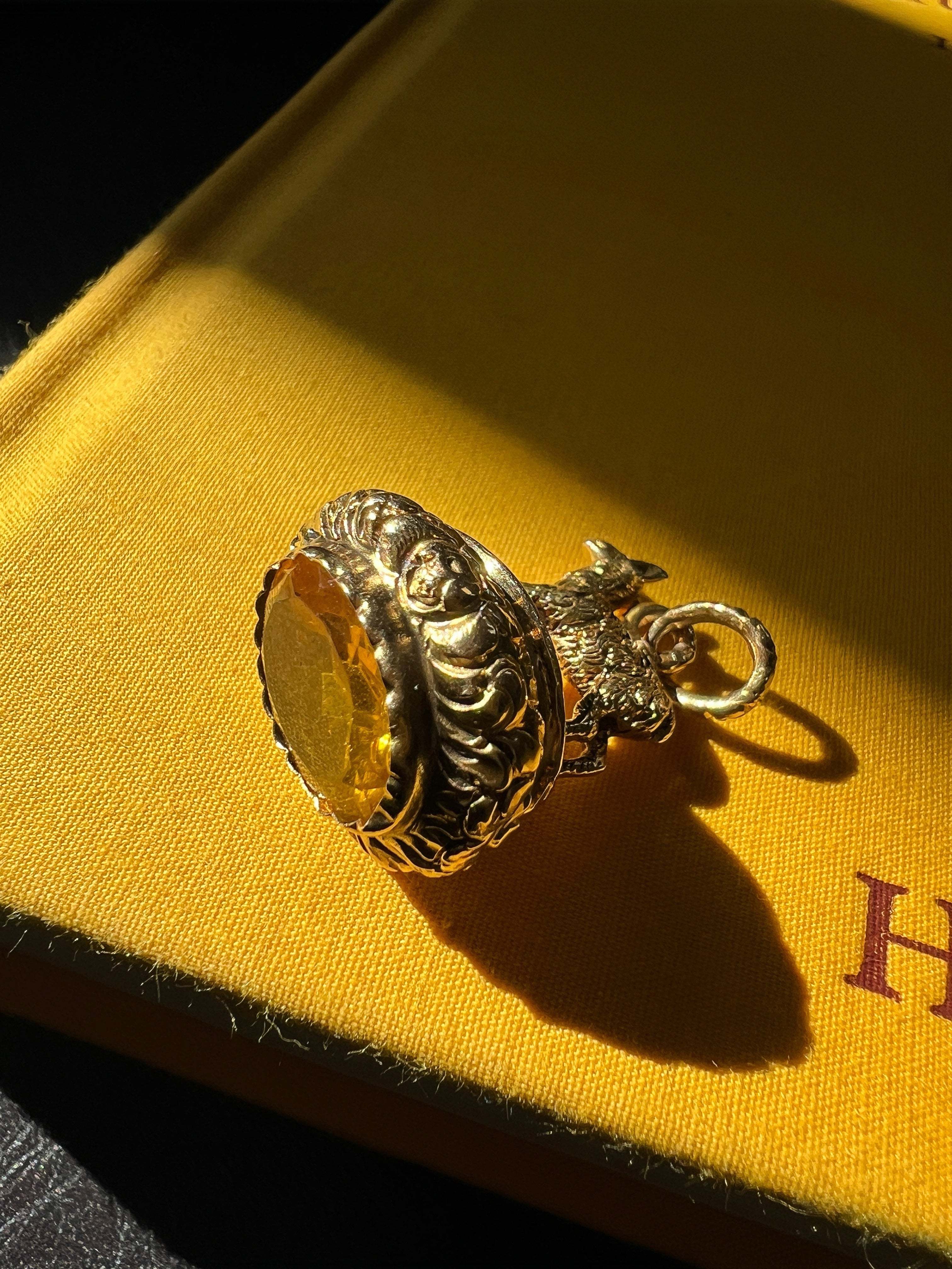 Georgian 18K Yellow Gold lamb Fob Seal with citrine
