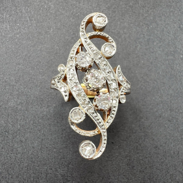 Antique Victorian era 18K gold diamond scroll ring