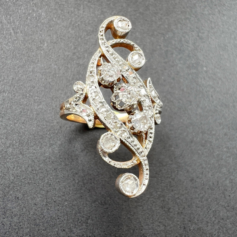 Antique Victorian era 18K gold diamond scroll ring