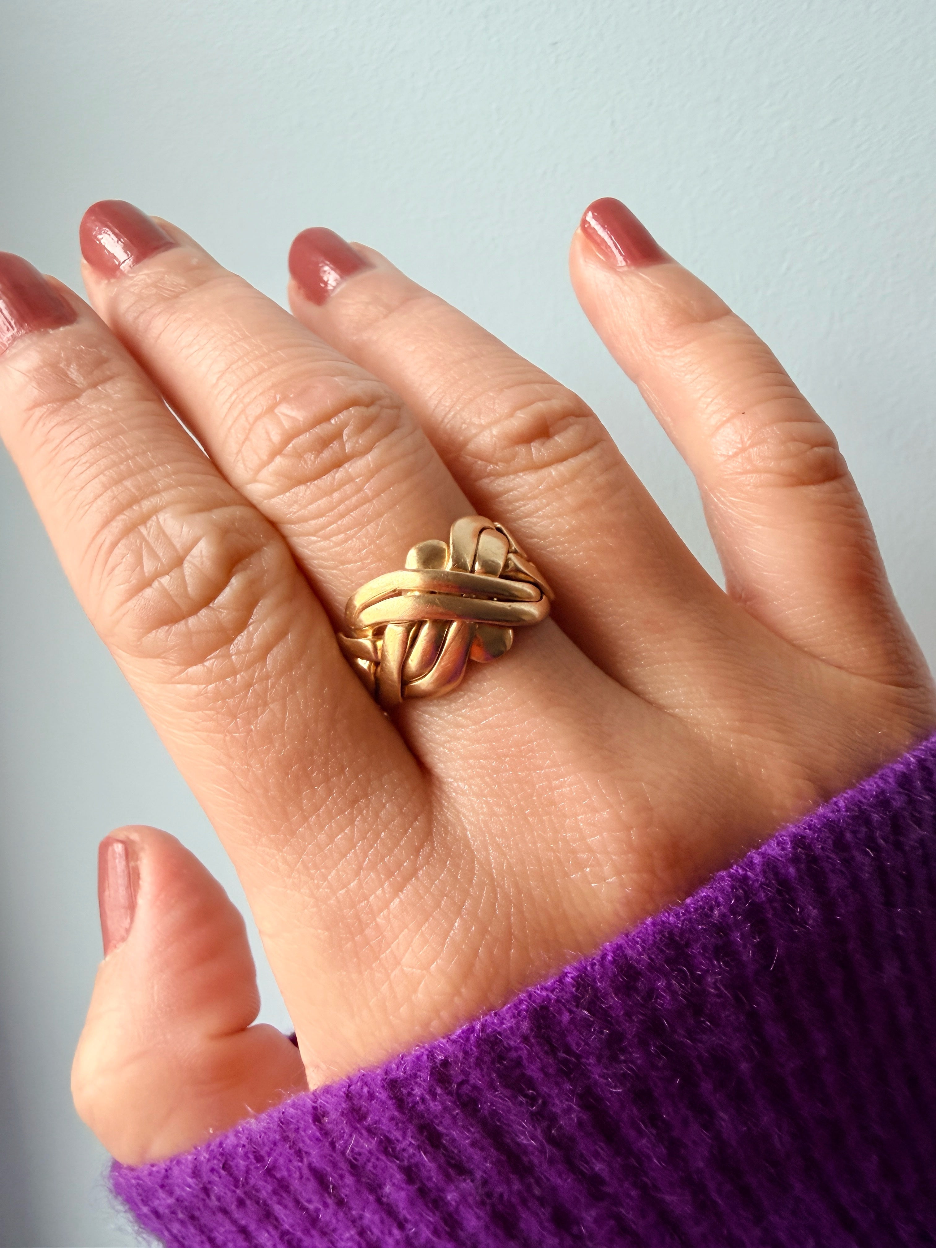 Vintage retro 18K yellow woven gold band ring