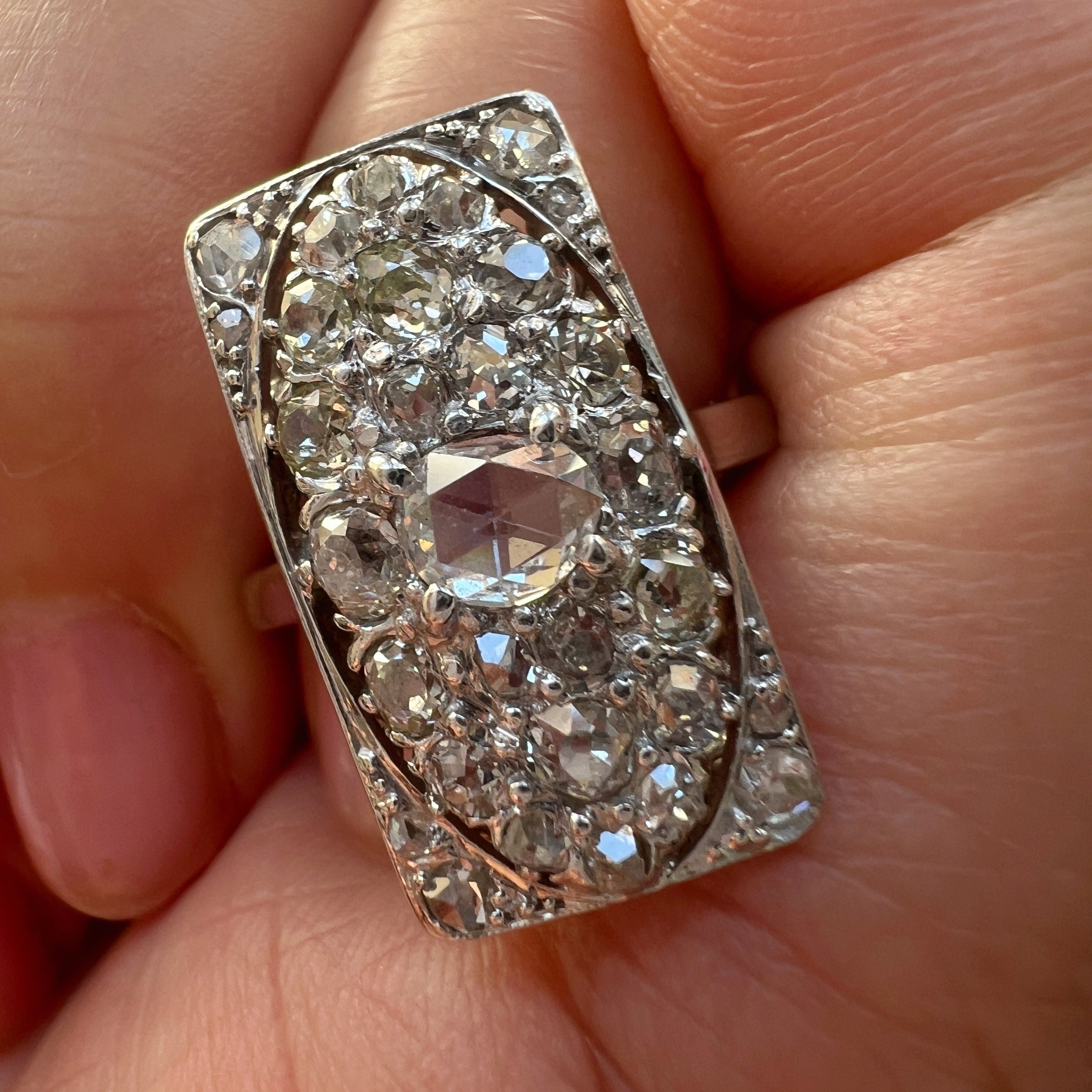 Art Deco French 18K White Gold 2ct antique Diamond Ring