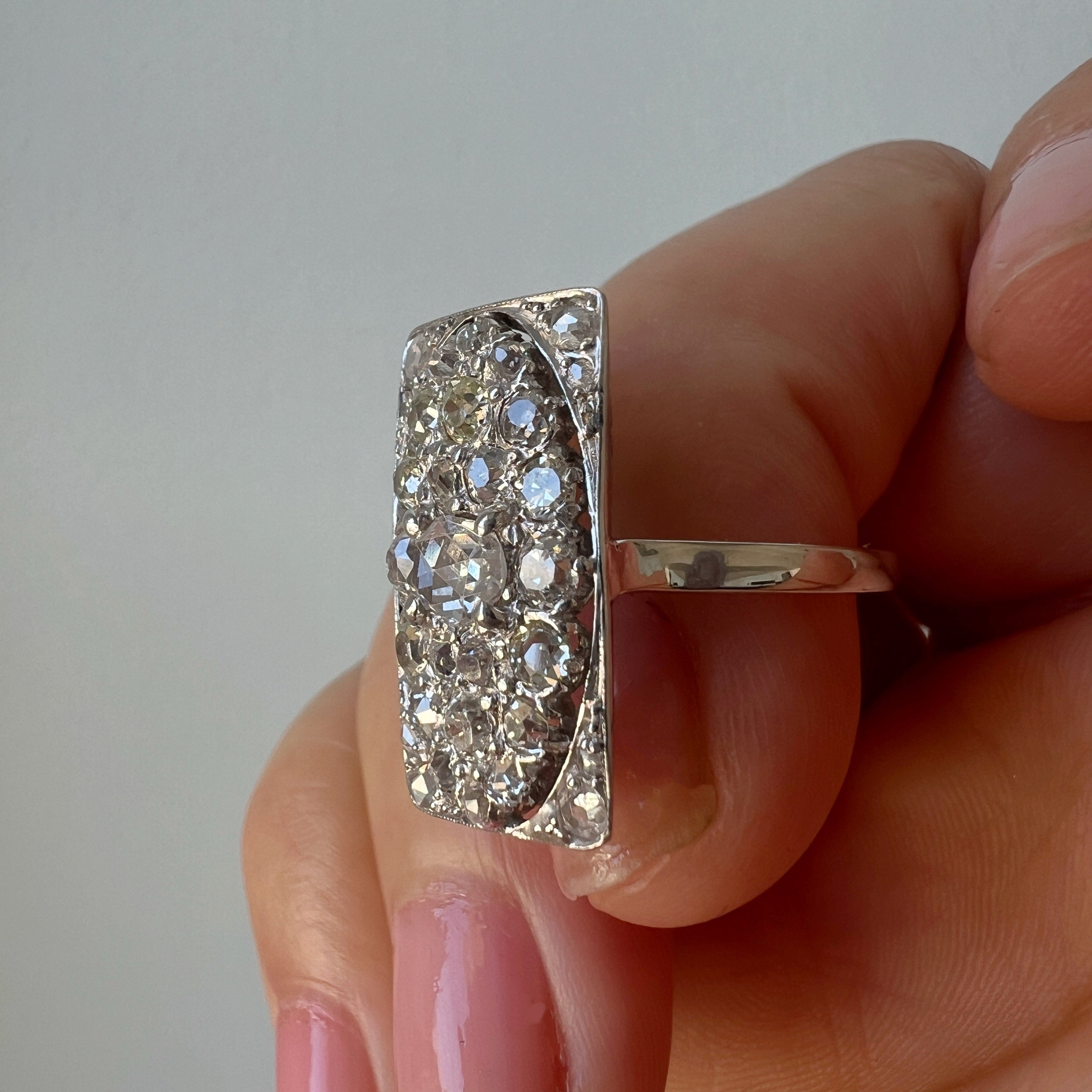 French Art Deco 18K White Gold 2ct Diamond Ring