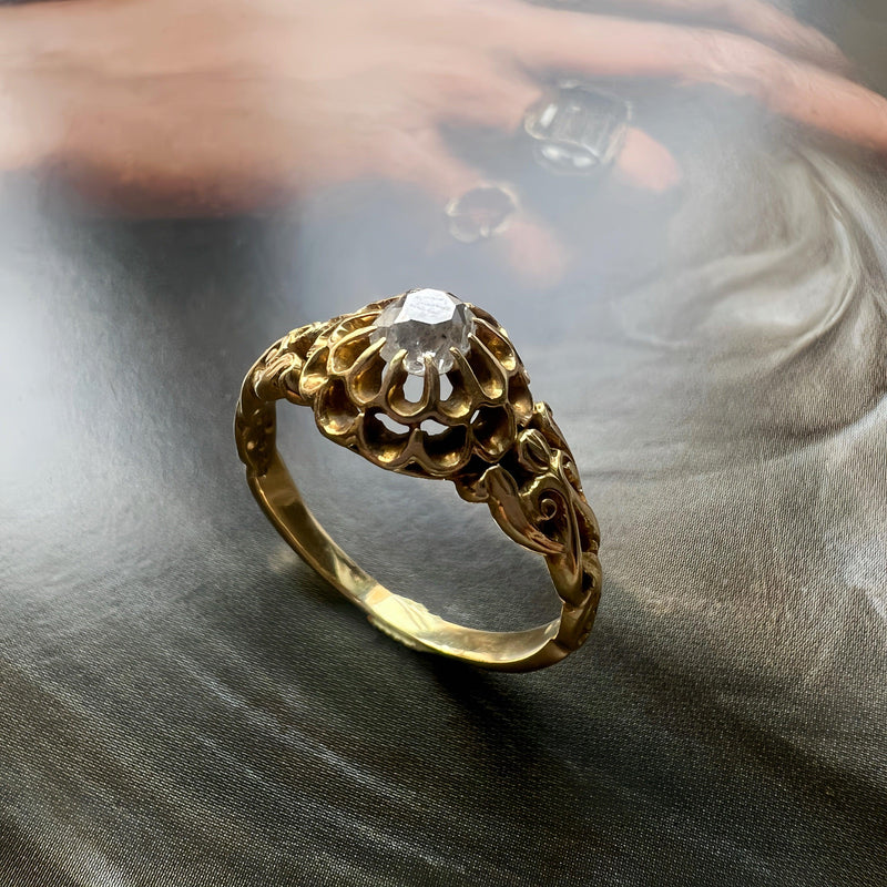 Reserved for M - Victorian era 18K gold floral diamond ring - Curiously timeless