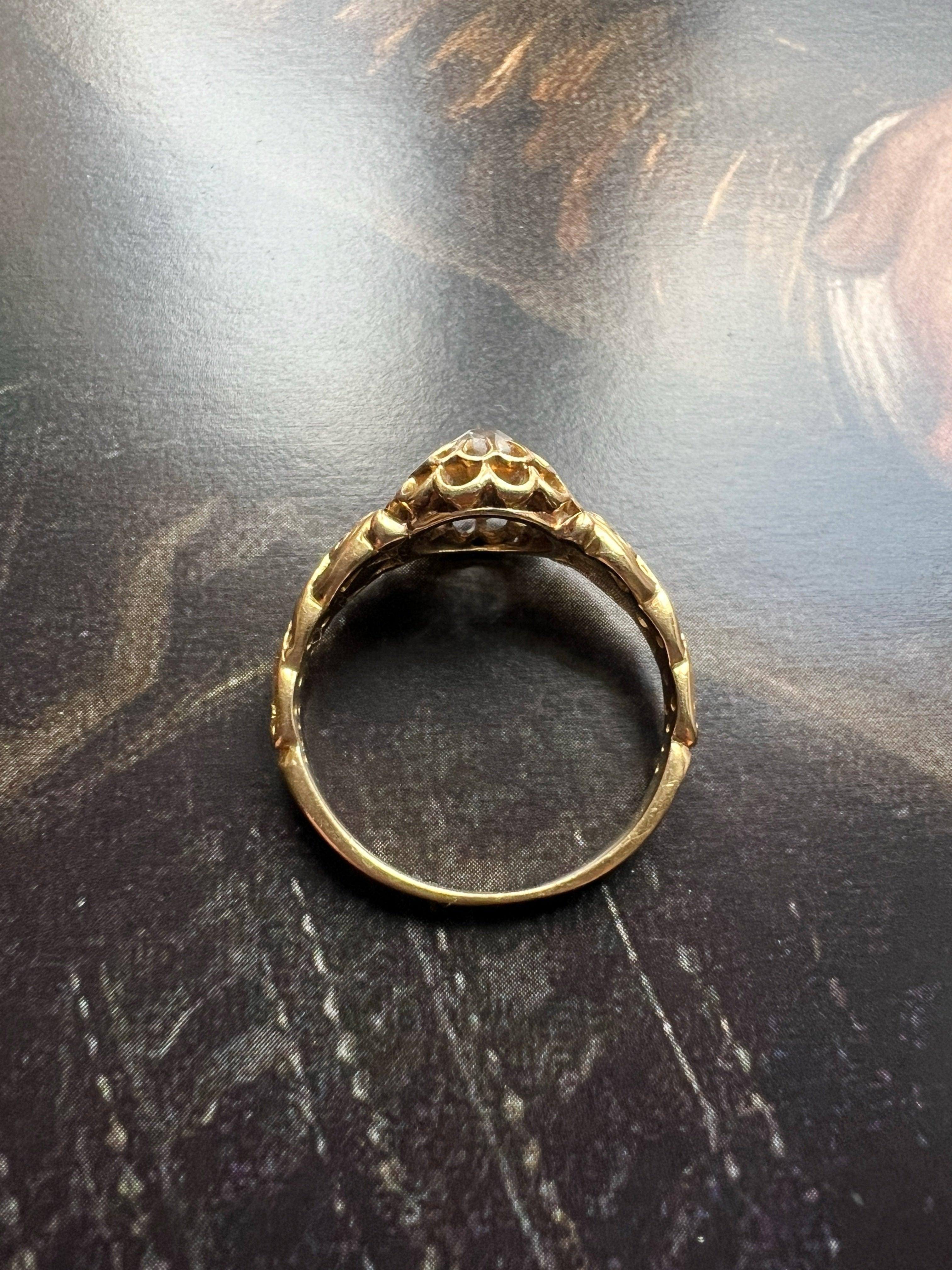 Reserved for M - Victorian era 18K gold floral diamond ring - Curiously timeless