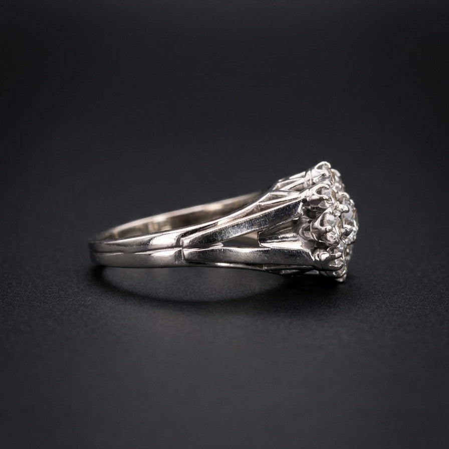 French vintage 18K white gold 2.8ct old cut diamond ring