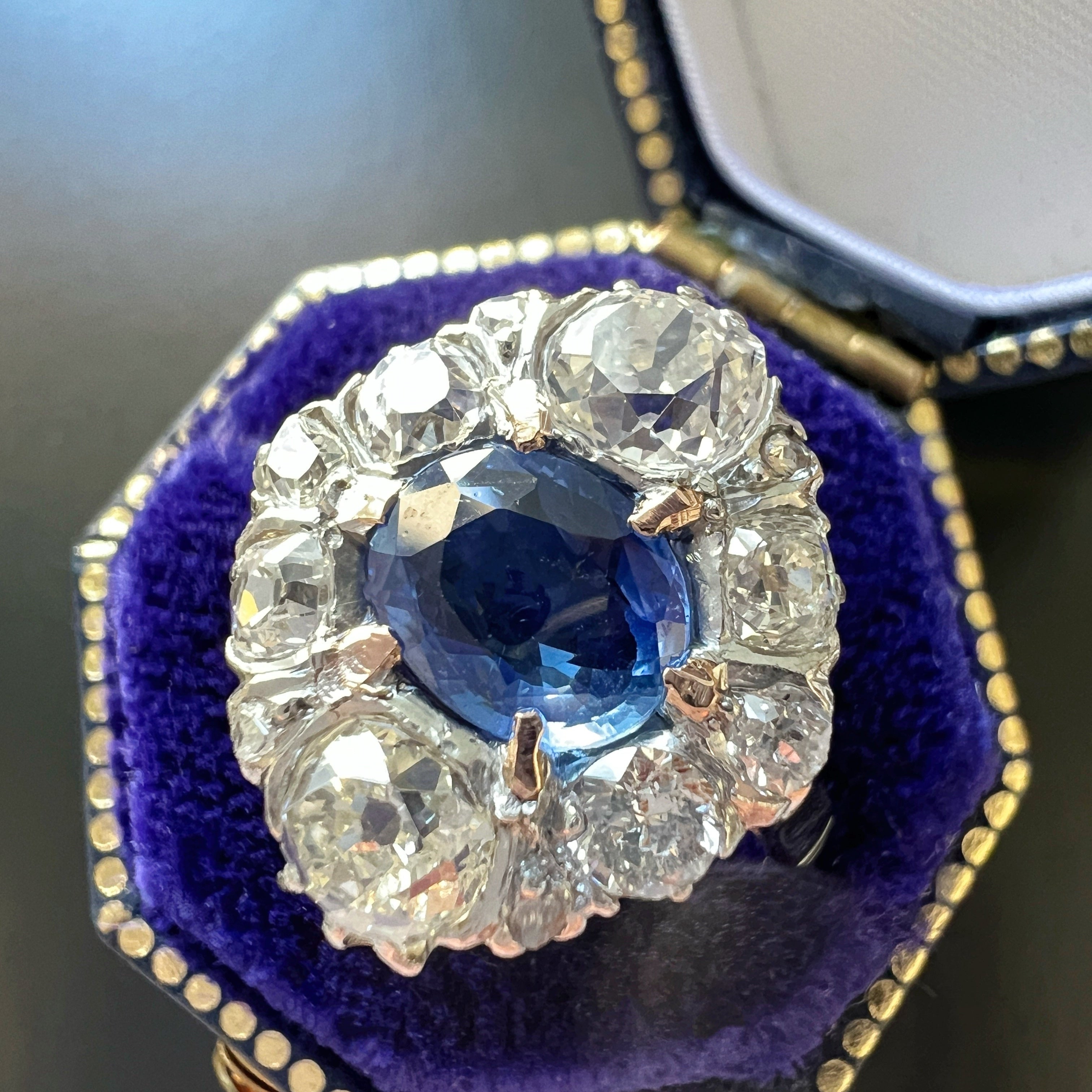 Antique LFG Certified Natural unheated Sapphire Diamond 18K White Gold Ring