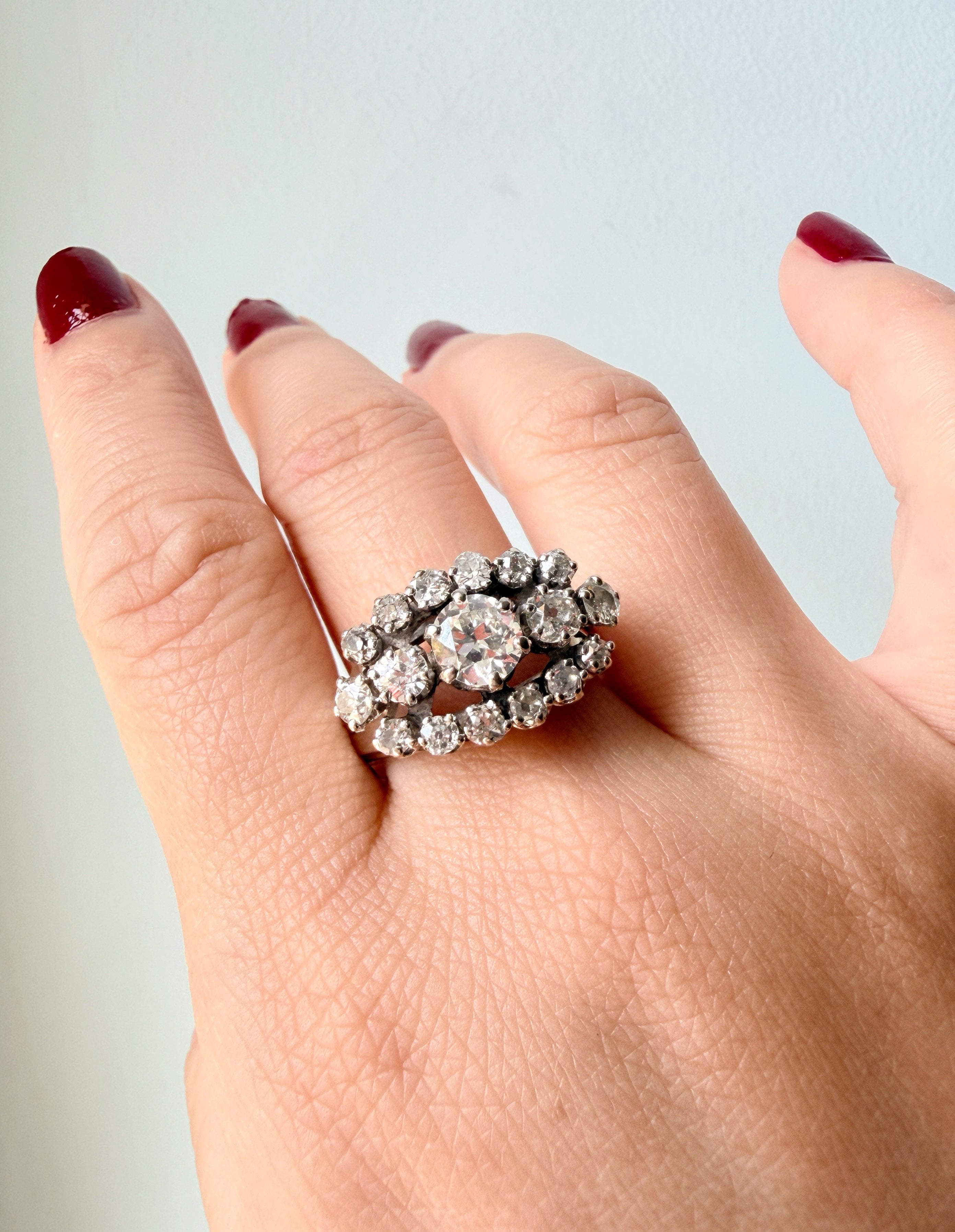 French vintage 18K white gold 2.8ct old cut diamond ring