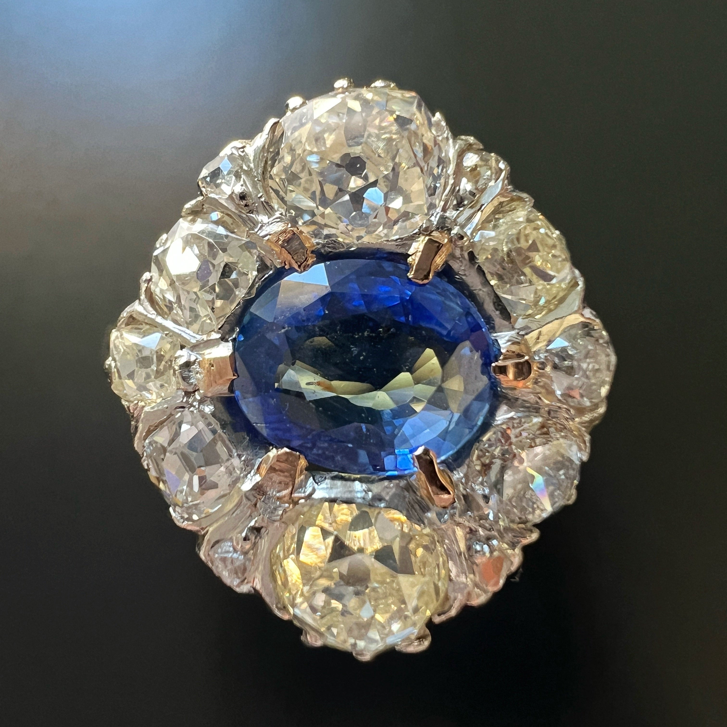 Antique LFG Certified Natural unheated Sapphire Diamond 18K White Gold Ring