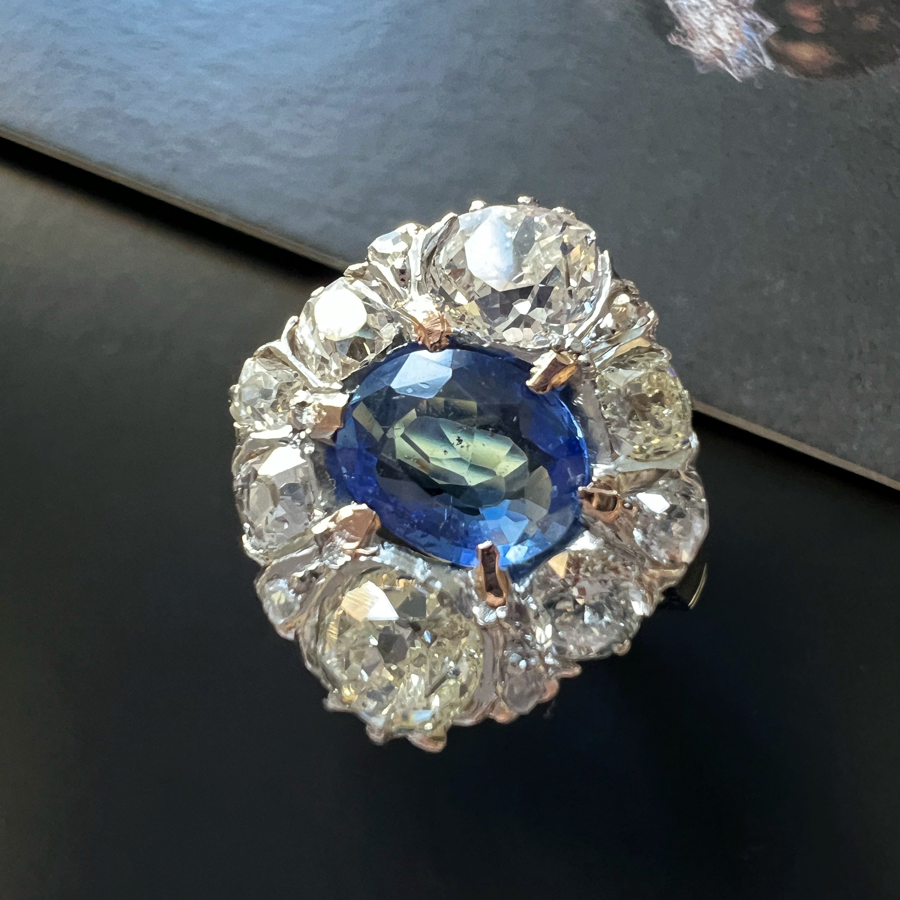 Antique LFG Certified Natural unheated Sapphire Diamond 18K White Gold Ring