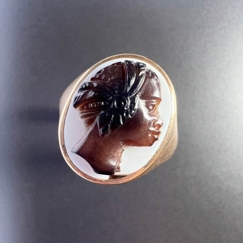 Antique 14K gold agate cameo signet ring